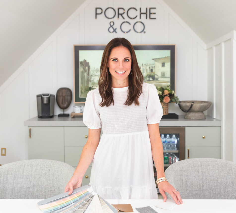 Portrait of Emily Porche in here design studio, the founder of Porche and Co.