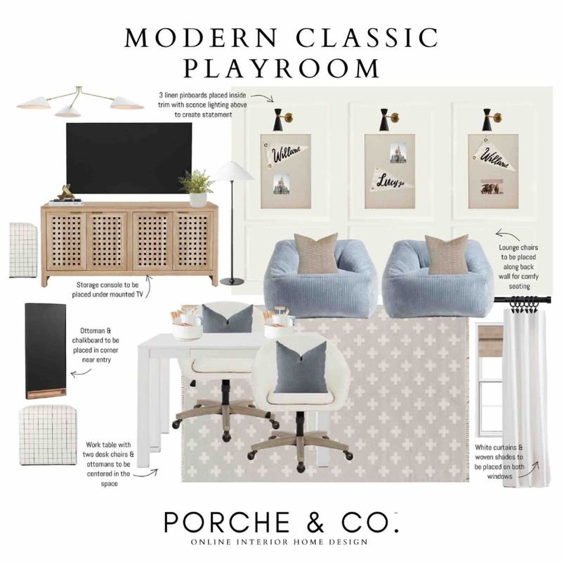 Modern Classic Kid's Playroom Design Porche & Co. Online Interior Design