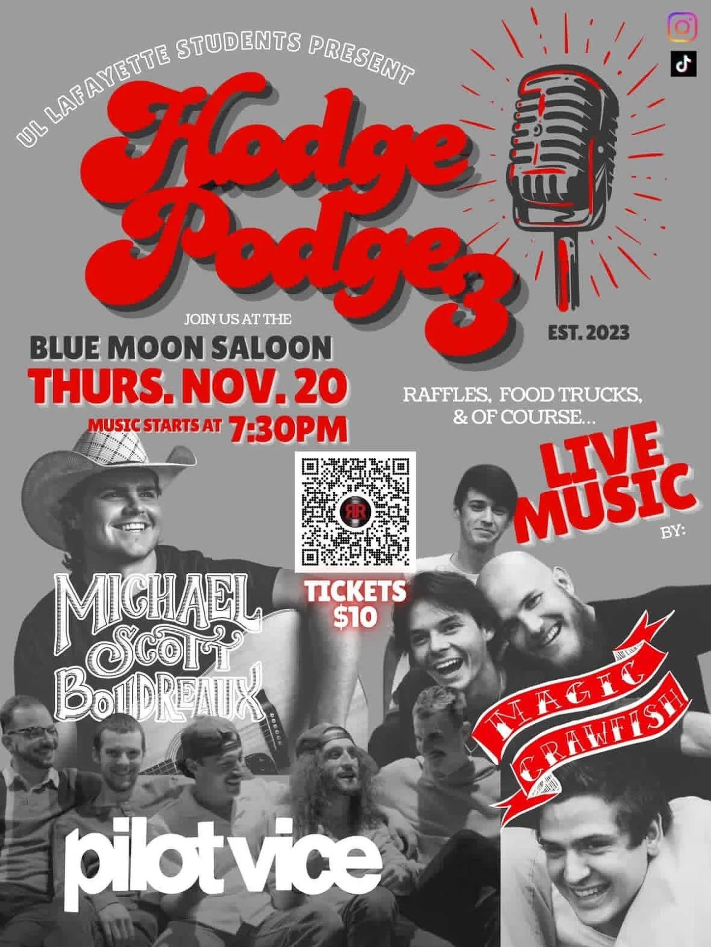 We&rsquo;re privileged to announce that we&rsquo;ll be performing for &ldquo;Hodge Podge 3&rdquo; at the Blue Moon on November 20th!!! Come out and help support the incredible UL students who put all of this together! We are excited to be able to giv