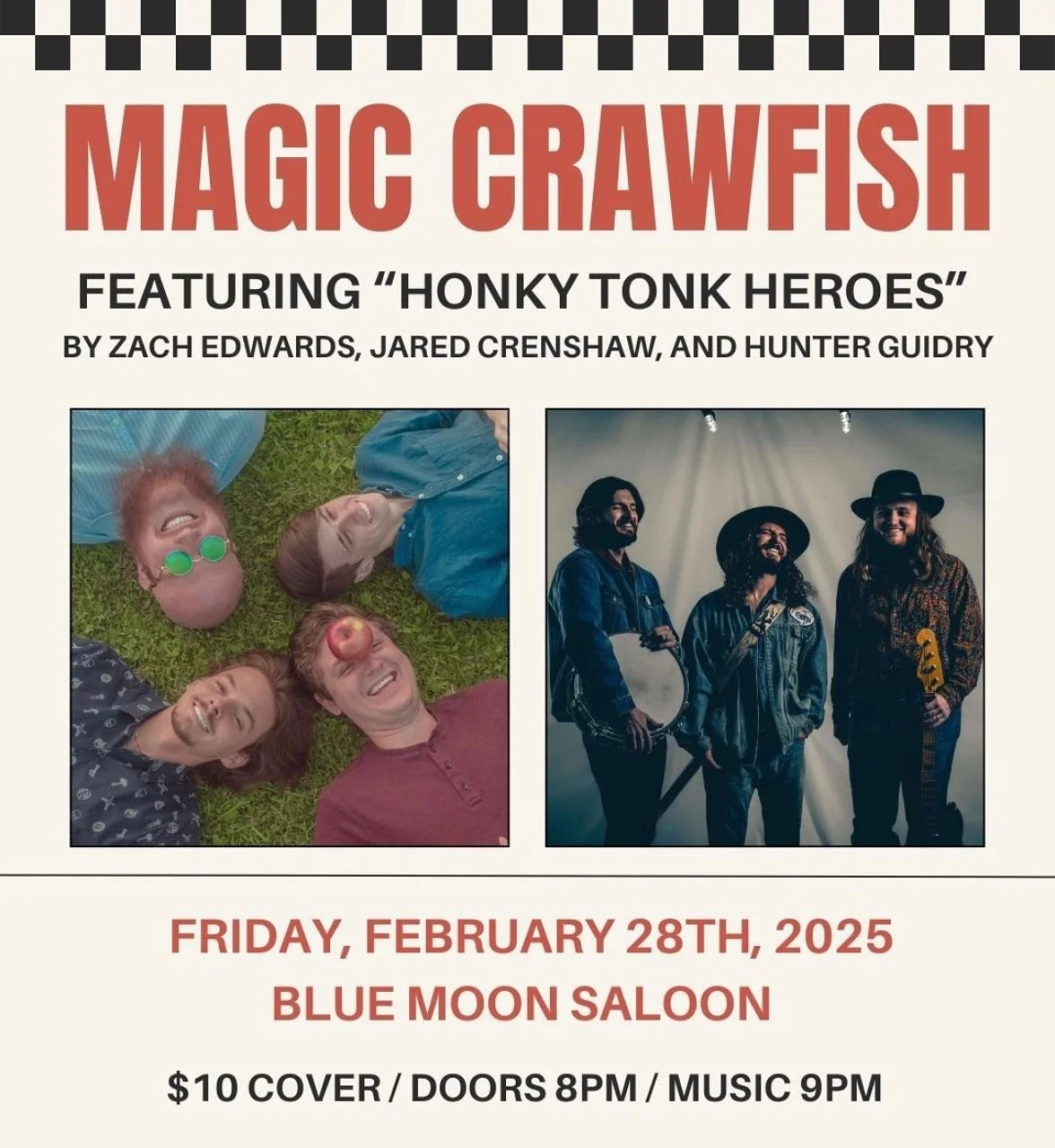 Surprise! We are so back. Come to the Blue Moon NEXT FRIDAY for a classic CrawJam with special guests Honky Tonk Heroes! It&rsquo;s been a while, so we hope to see all of you there. 🦞