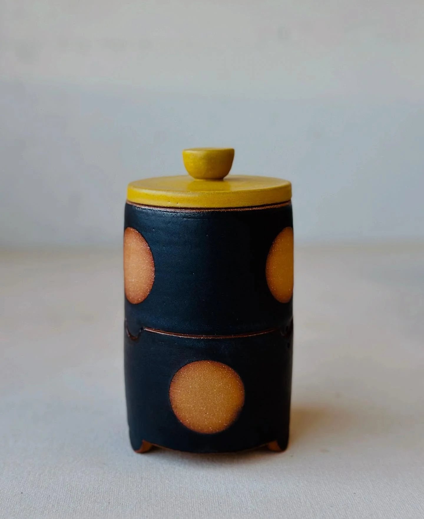 Stacking jar prototype.  My goal is to make a 3 stack.  The design needs minor changes, but I worked out the construction logistics.
I wasn&rsquo;t expecting this piece to sell, but it sold almost immediately at open studios.  You just never know wha