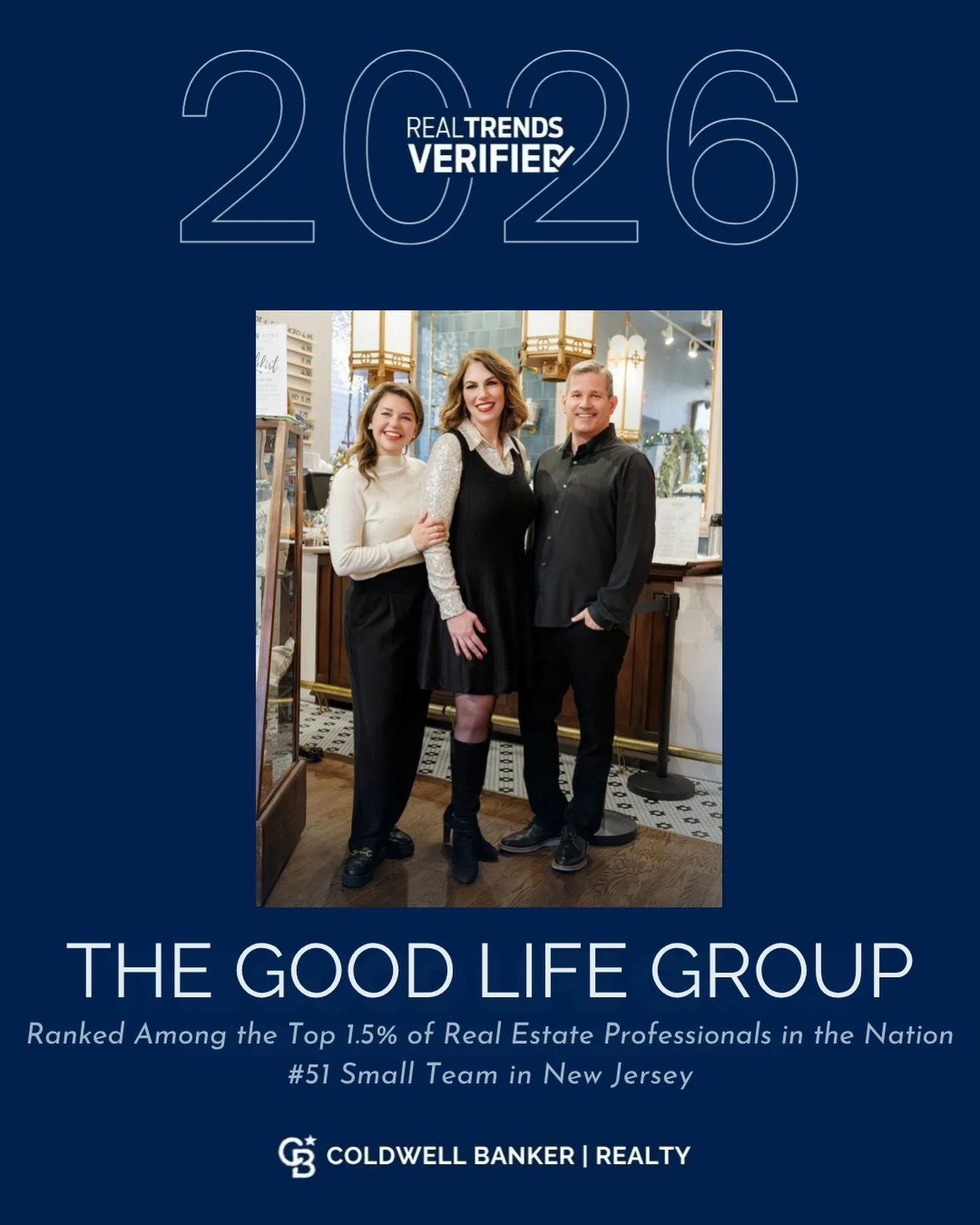 🏆 The Good Life Group has been recognized by RealTrends Verified 2026, ranking #51 in New Jersey for Small Team Volume 🎉

These rankings highlight the top 1.5% of real estate professionals in the country and reflect verified production across natio