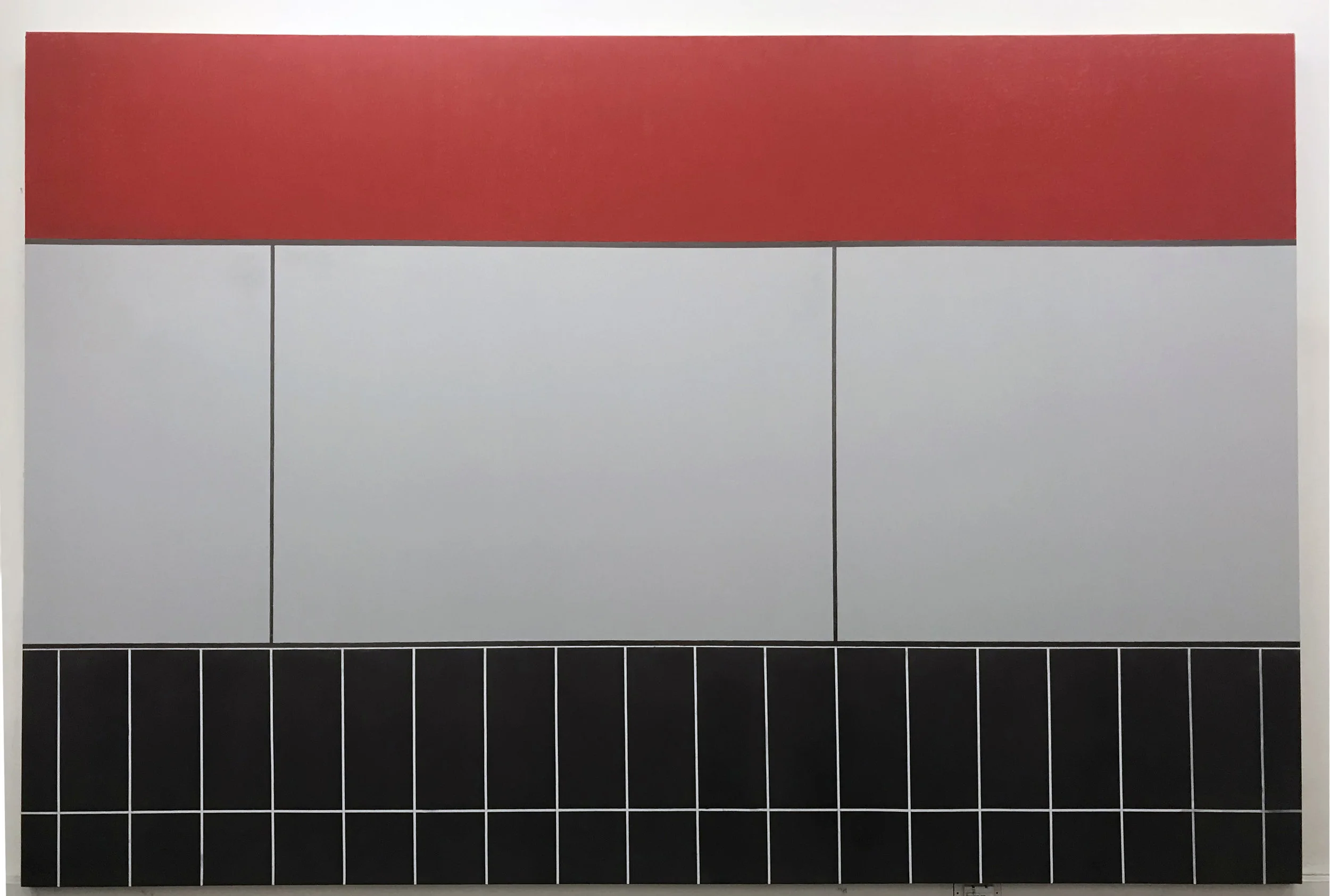 Avantika Bawa Coliseum Red Graphite, acrylic and oil stick on panel 80X120 inches 2018