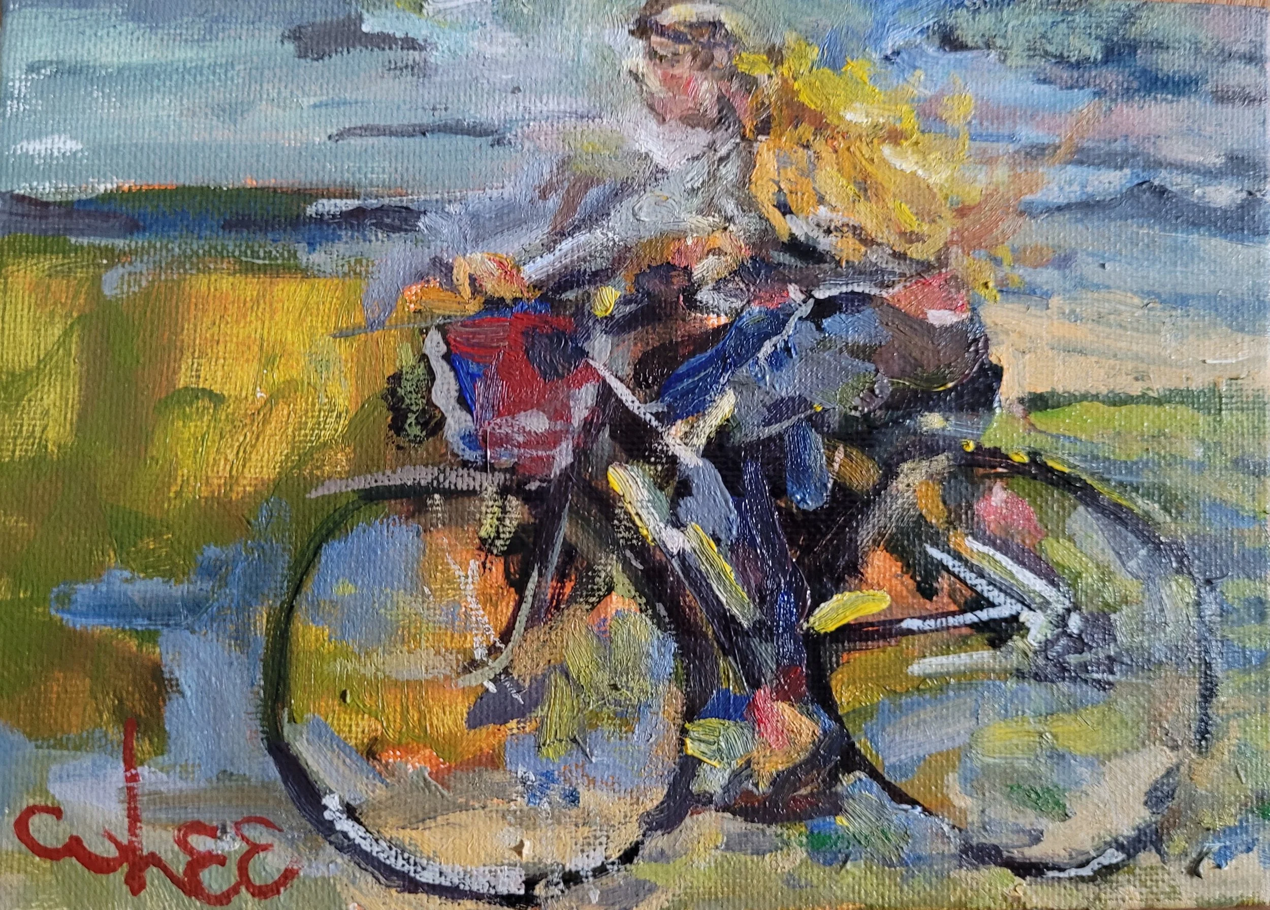 Beach Cyclist  5x7 Oil