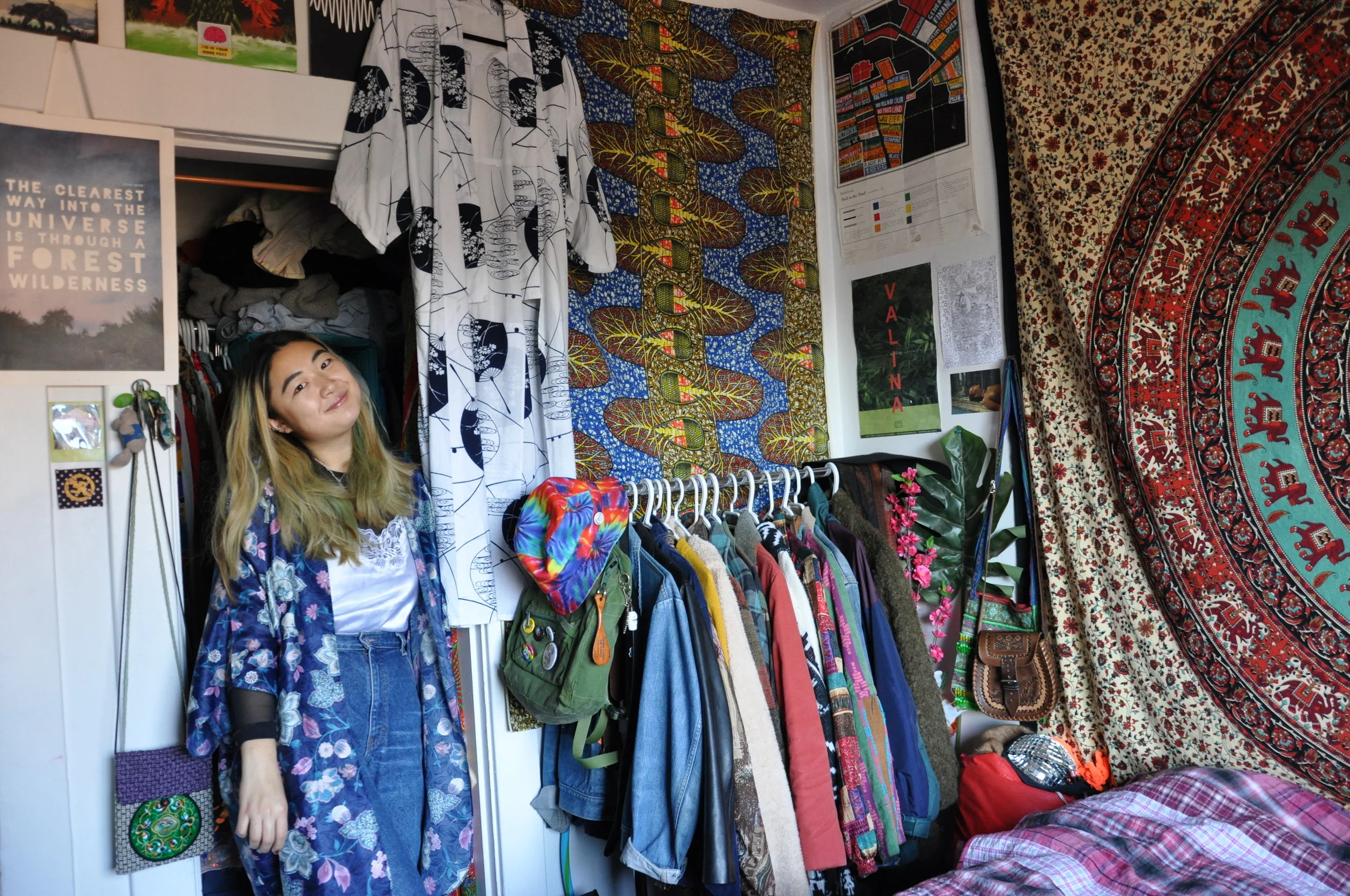 All the jackets on the rack are secondhand from thrifting, friends, or clothing swaps.