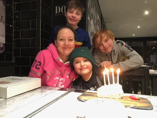 Me and my three boys celebrating my youngest’s 8th birthday