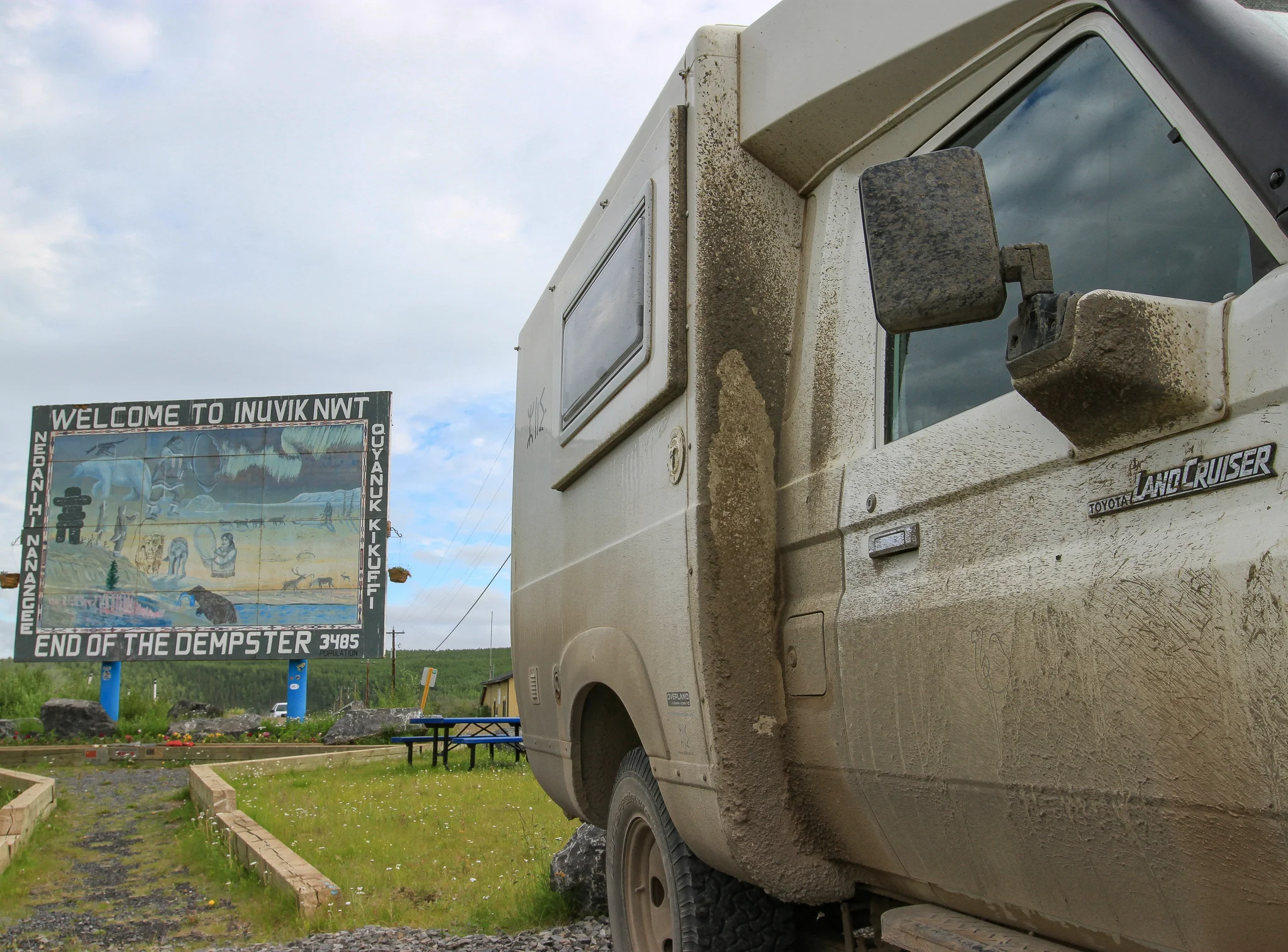 750 KILOMETRES AFTER LEAVING DAWSON WE ARRIVE AT INUVIK.