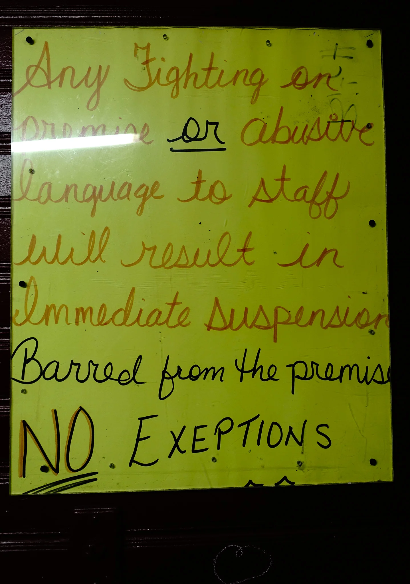 NO FIGHTING AND SWEARING ALLOWED AT THE MAD TRAPPER.