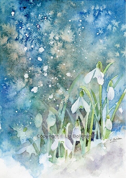 'Snowdrops In The Winter Storm' - Art Card By Liz