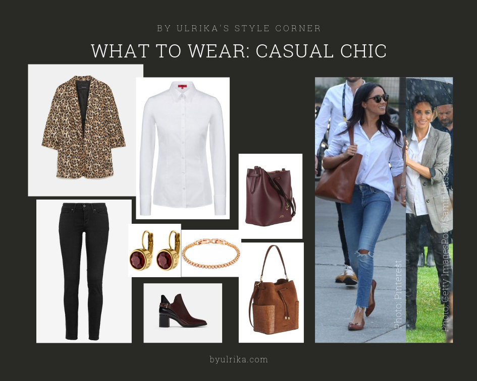 Photos: Zara (blazer & ankle boots), Ralph Lauren (bags), Dyrberg/Kern (earrings), Levi’s (jeans), Hugo Boss (shirt), Swarovski (bracelet)