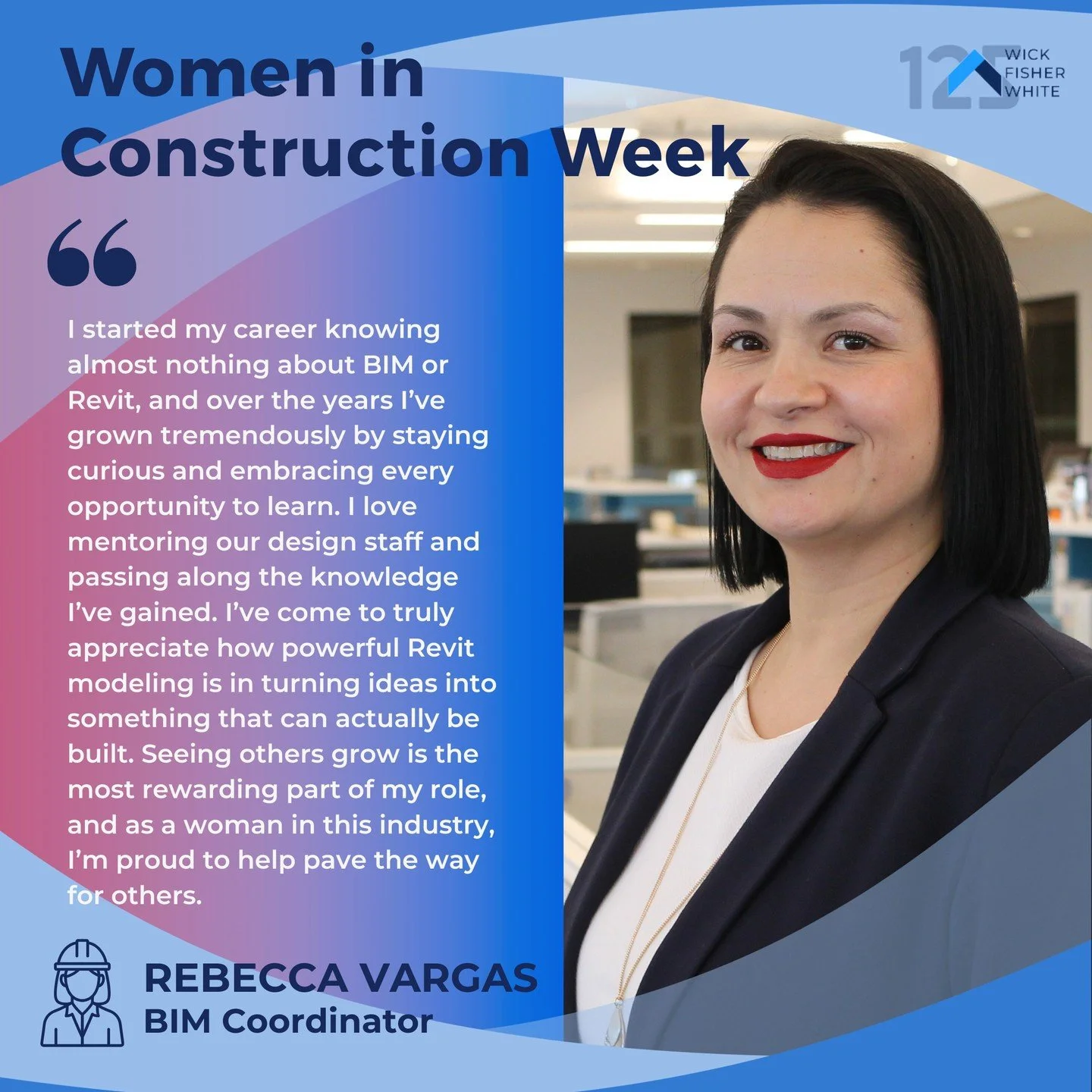 Women in Construction Week Spotlight 👷&zwj;♀️

Rebecca began her career knowing almost nothing about BIM or Revit, but her curiosity and dedication to learning have fueled tremendous growth over the years. She loves mentoring design staff, sharing t