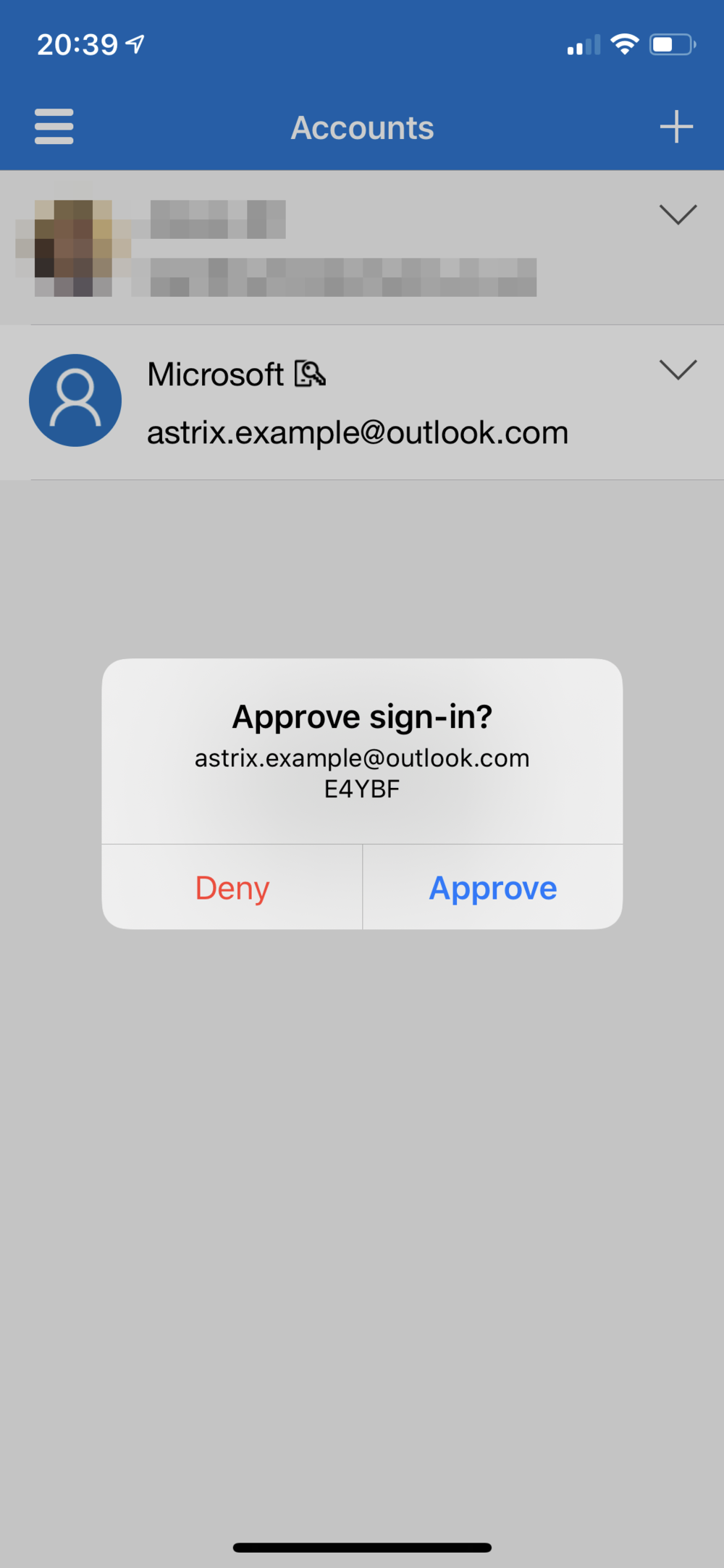 Microsoft Authenticator sign-in request on iOS.