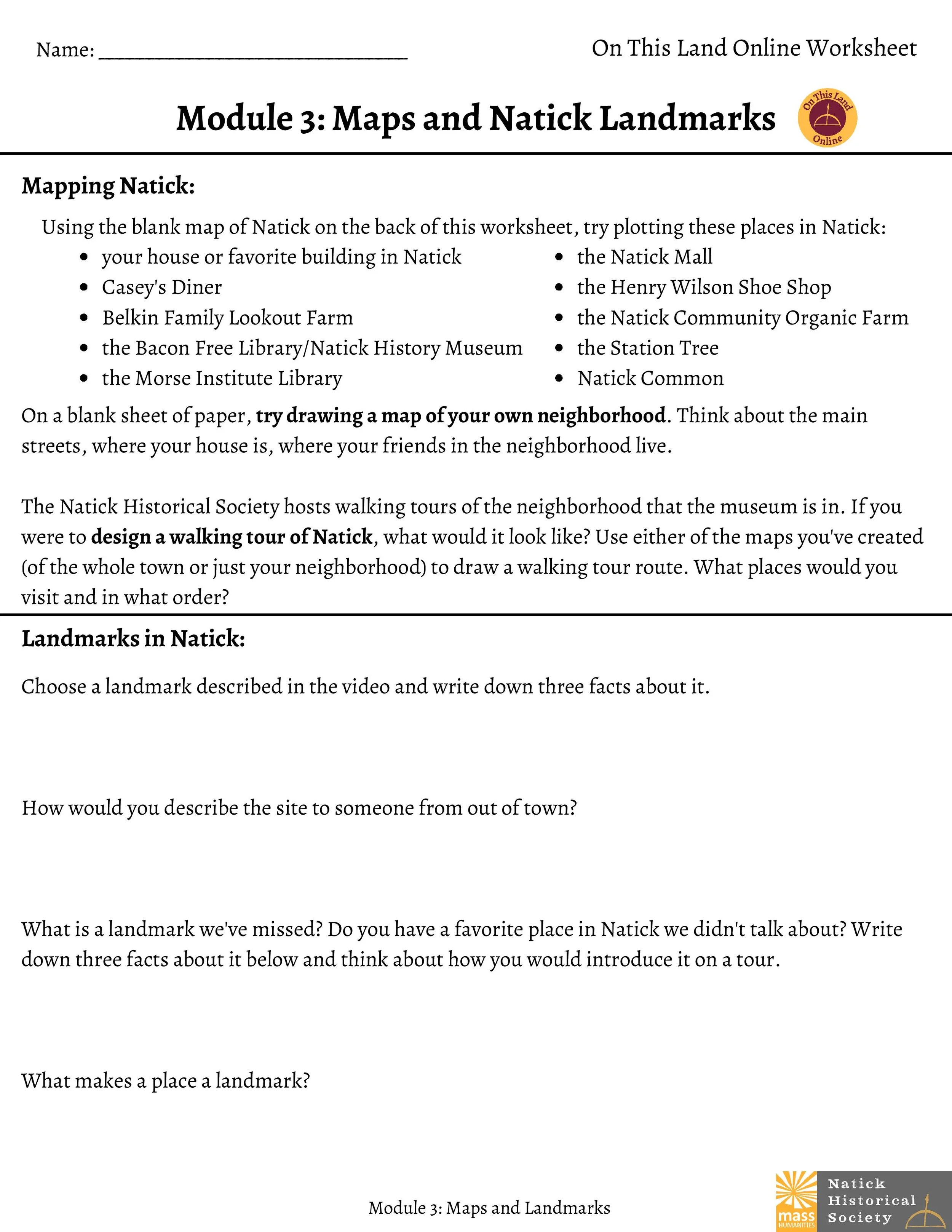worksheets natick historical society