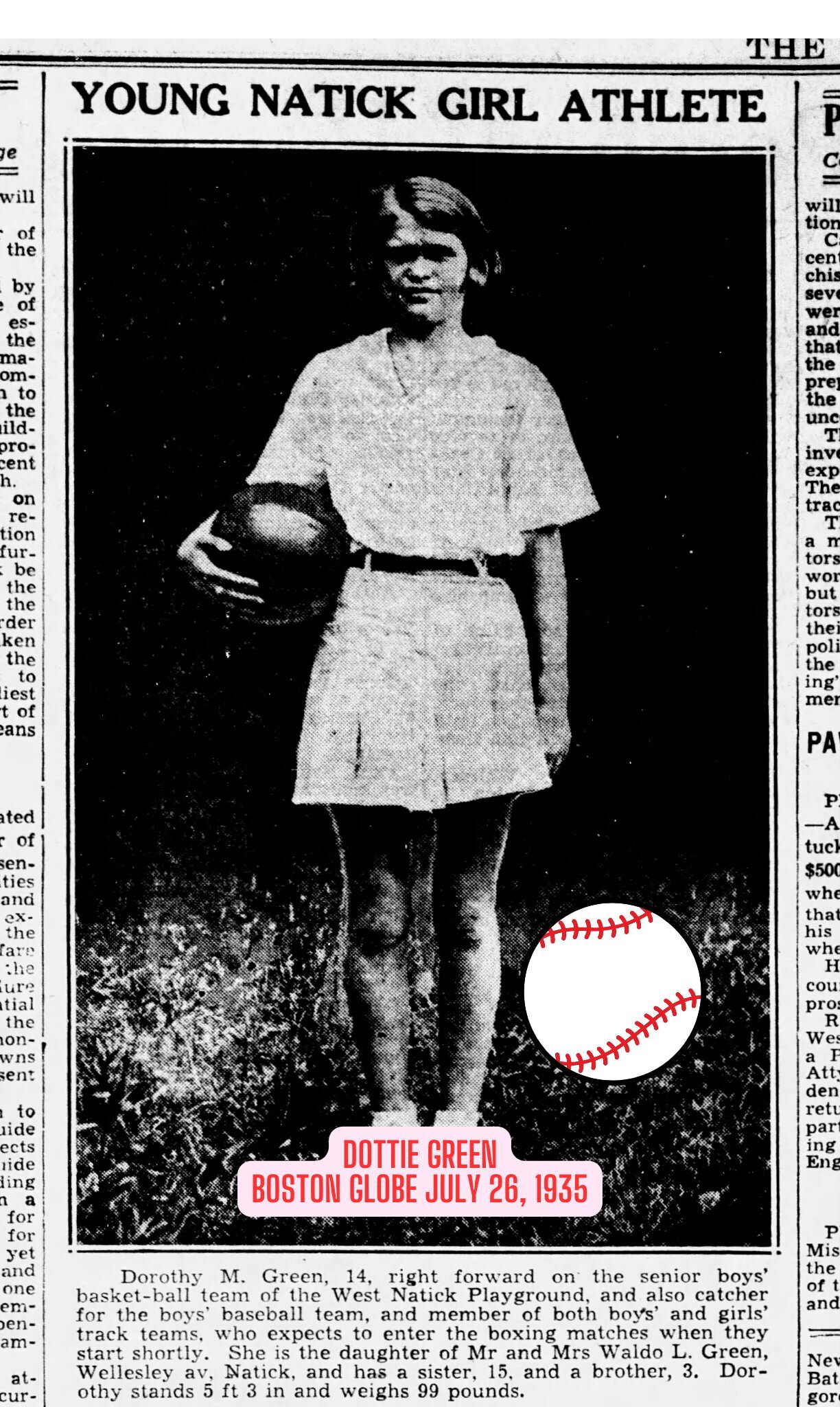 ⚾️⚾️⚾️During #WomensHistoryMonth, we cannot get enough of our Dottie Green. While she did not play baseball for Natick High School's boys' team, Dottie was a formidable opponent in the summertime playground leagues. Up until 1950, the Sassamon had on