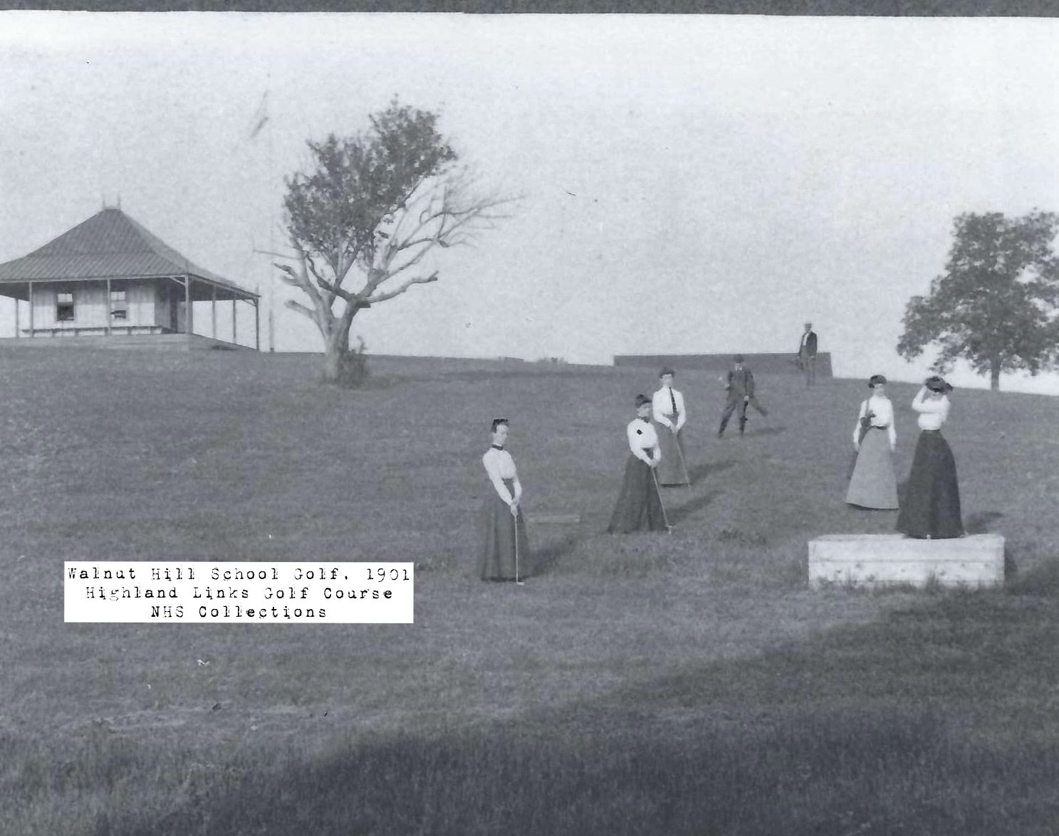 Is anyone ready to hit the links? This picture shows the Walnut Hill School golf club at Highland Links Golf Course, located behind the Walnut Hill School on a hill called Golf Hill. Can you imagine teeing up wearing those long skirts? The second ima
