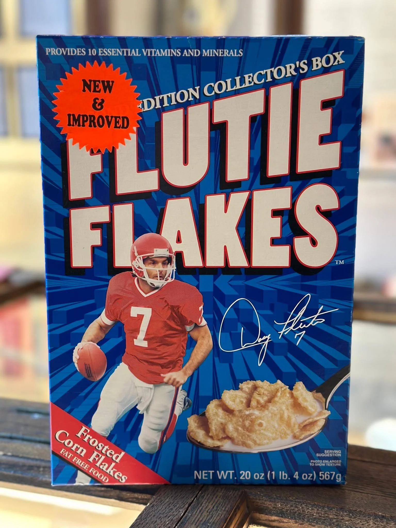 🏈 🏈 🏈  This 1999 box of Flutie Flakes celebrates hometown hero Doug Flutie, whose legendary &ldquo;Hail Mary&rdquo; pass at Boston College became one of the most famous plays in football history. A portion of the cereal&rsquo;s proceeds supported 