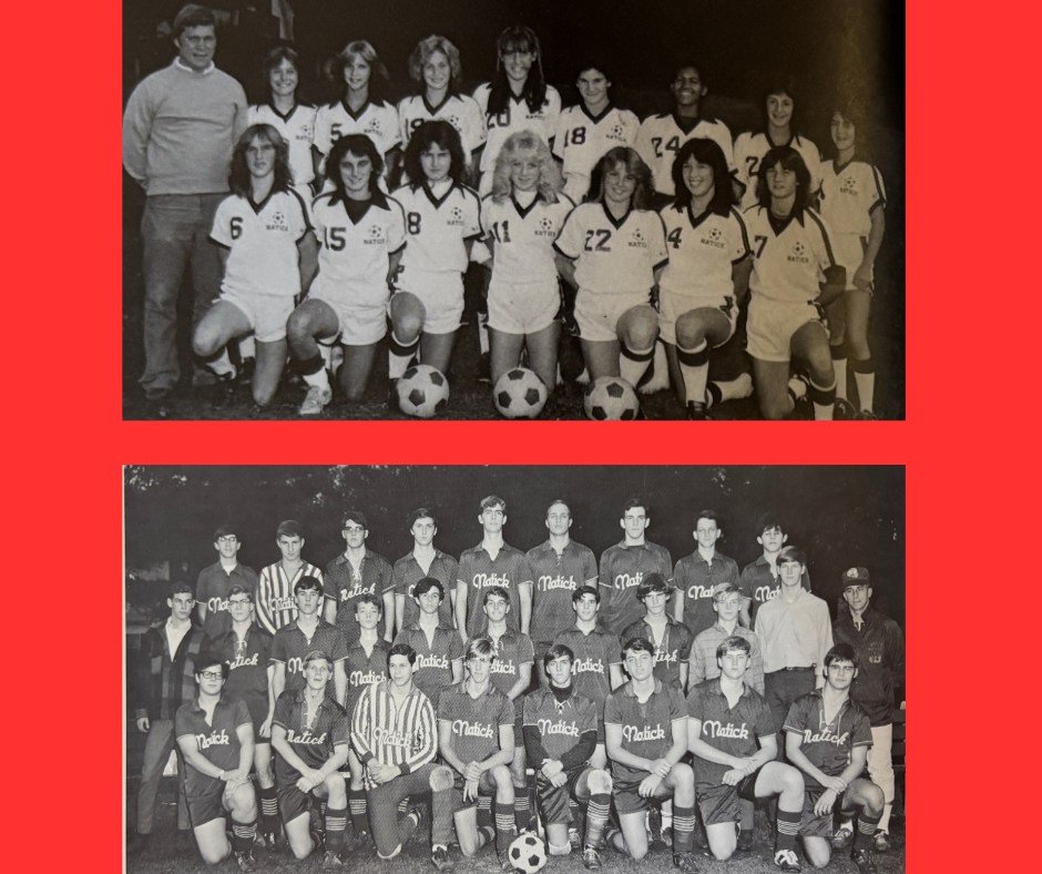 🏆⚽🏆⚽We're so excited for the Natick High School State Champions in Boys and Girls Soccer. Congratulations!! It got us thinking about the first soccer teams at Natick High School.  Pictured here is the first boys' soccer team from 1970 and the first