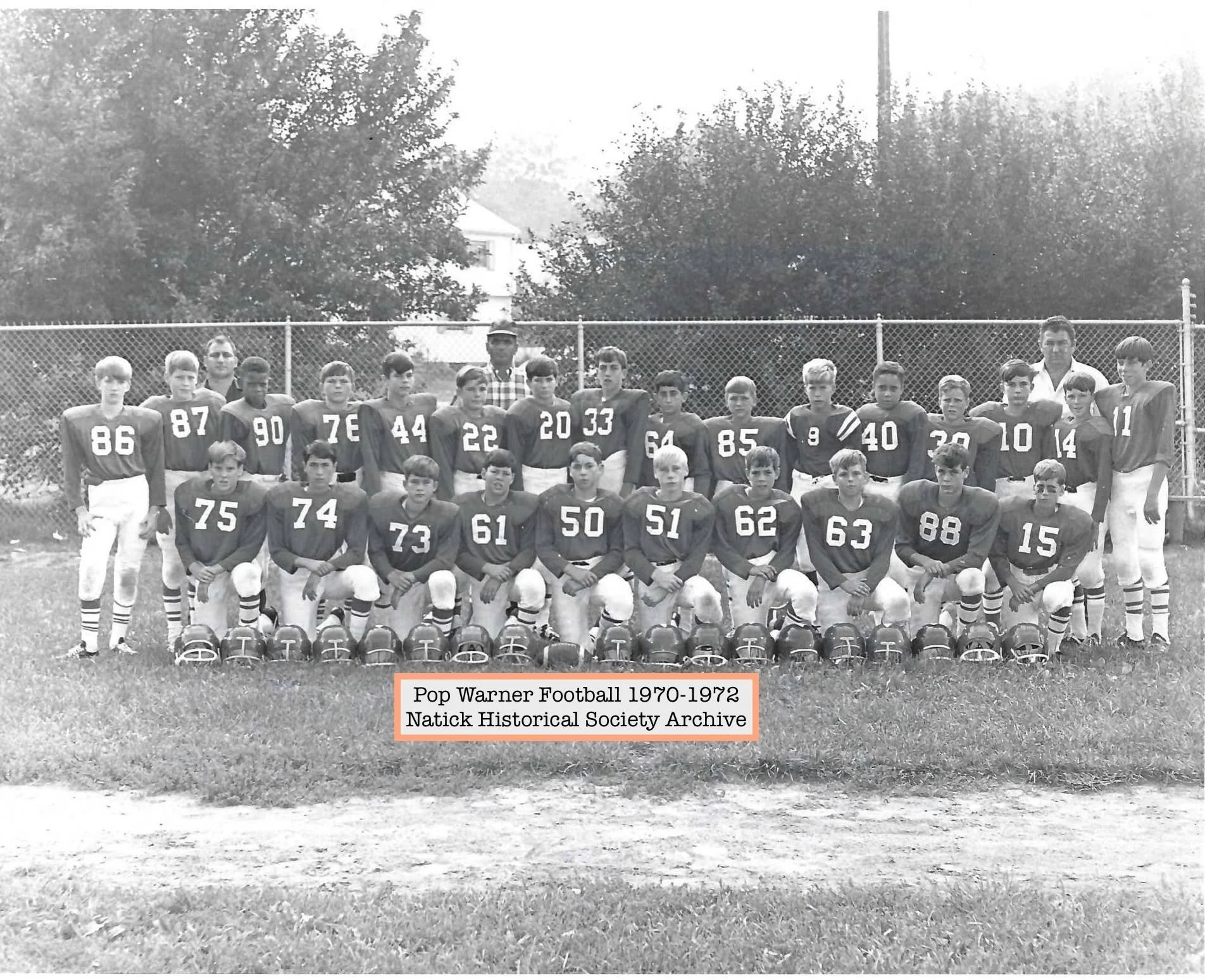 🏈🦃🎃In the late 1960s, Joe Rinaldi (Rinaldi) and other well-known local athletes helped organize Pop Warner football in Natick for boys ages 12&ndash;13 who were not yet in high school. The program was sponsored by the Fire and Police Departments.
