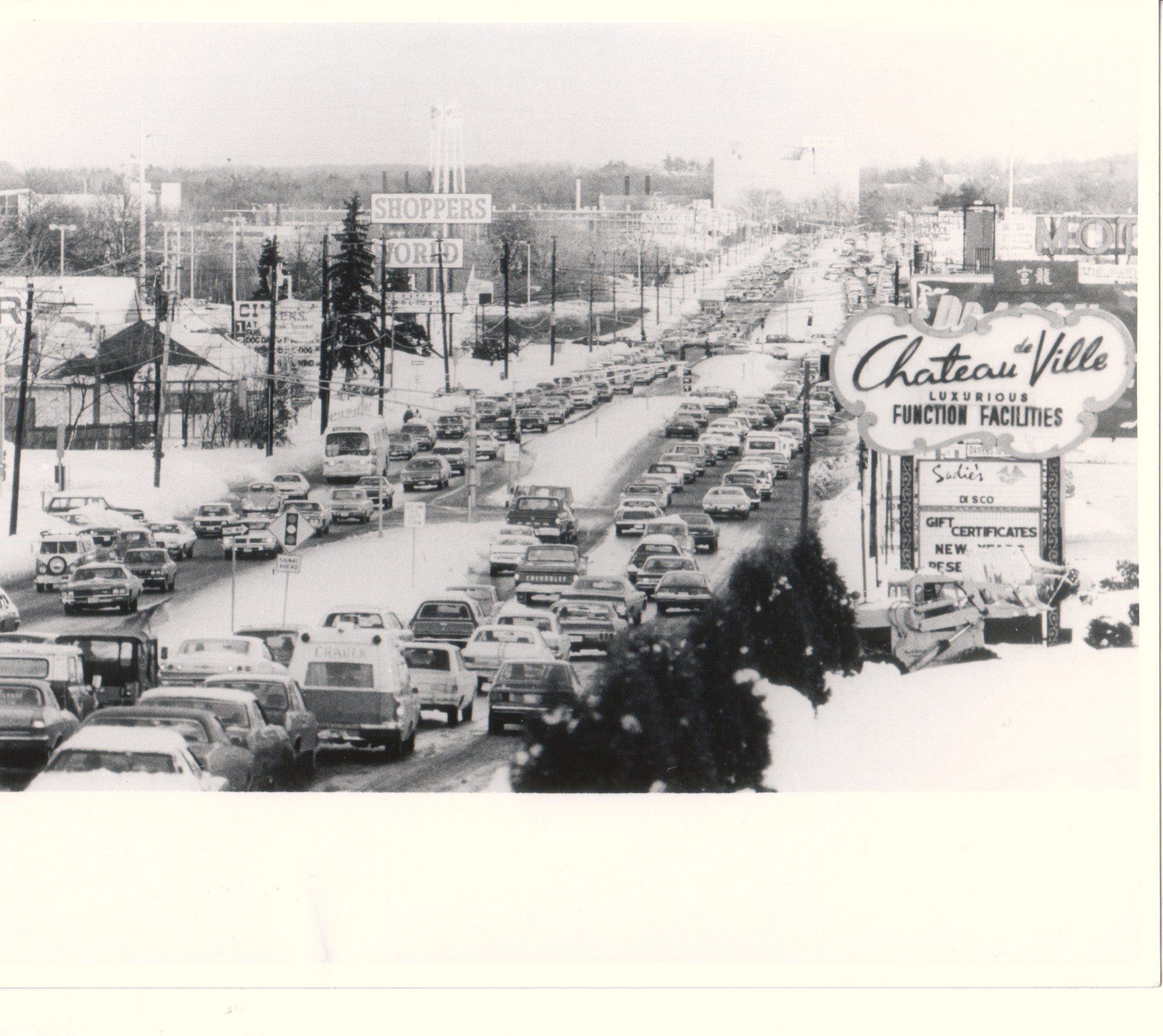 ❄️ If you grew up anywhere near Route 9 in the 1960s, &rsquo;70s, or &rsquo;80s, chances are you remember this view&mdash;bumper-to-bumper traffic heading to Shoppers&rsquo; World. The Natick/Framingham line was the place to be, whether you were Chri