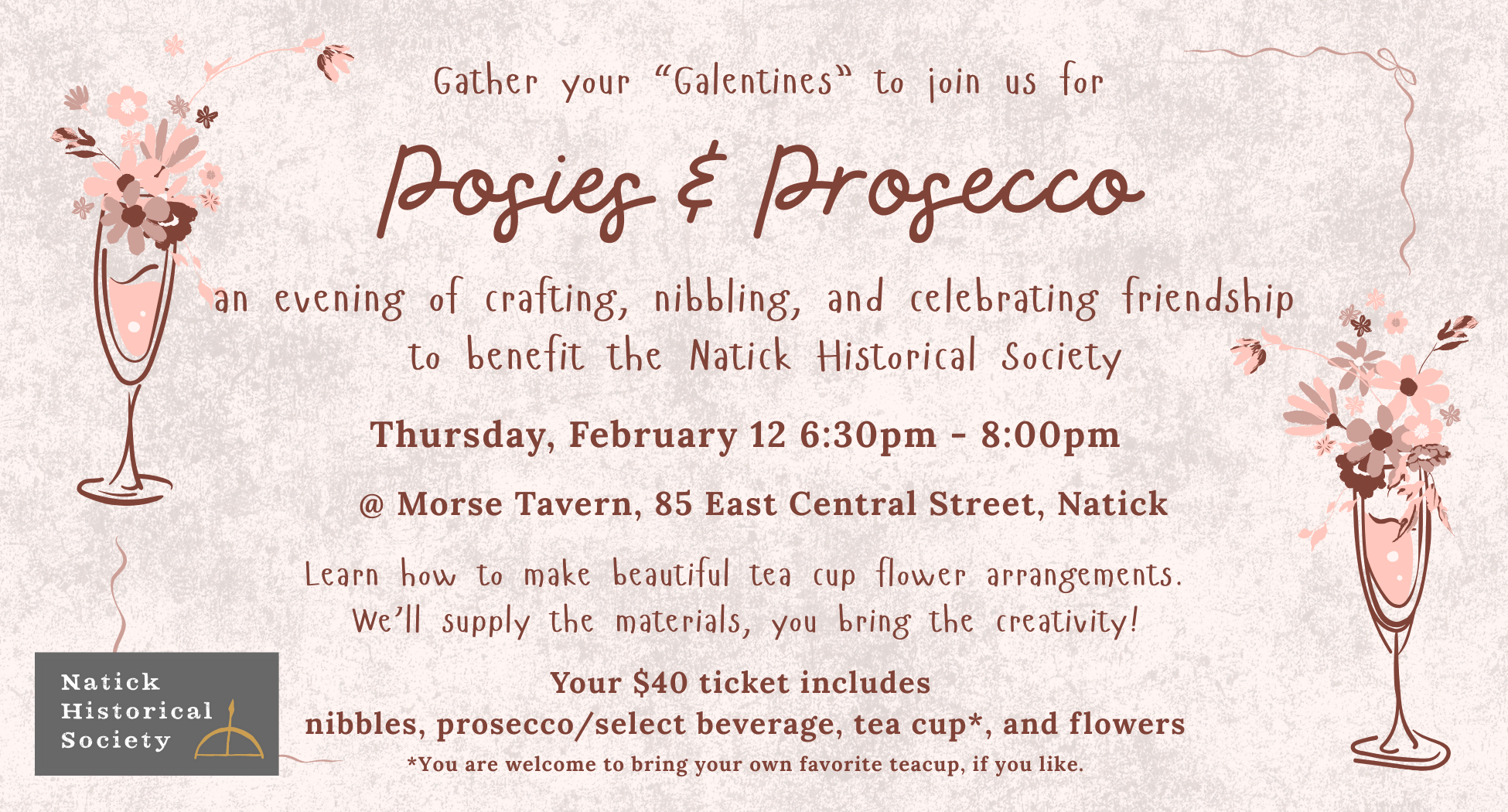 Posies and Prosecco to Benefit Natick Historical Society