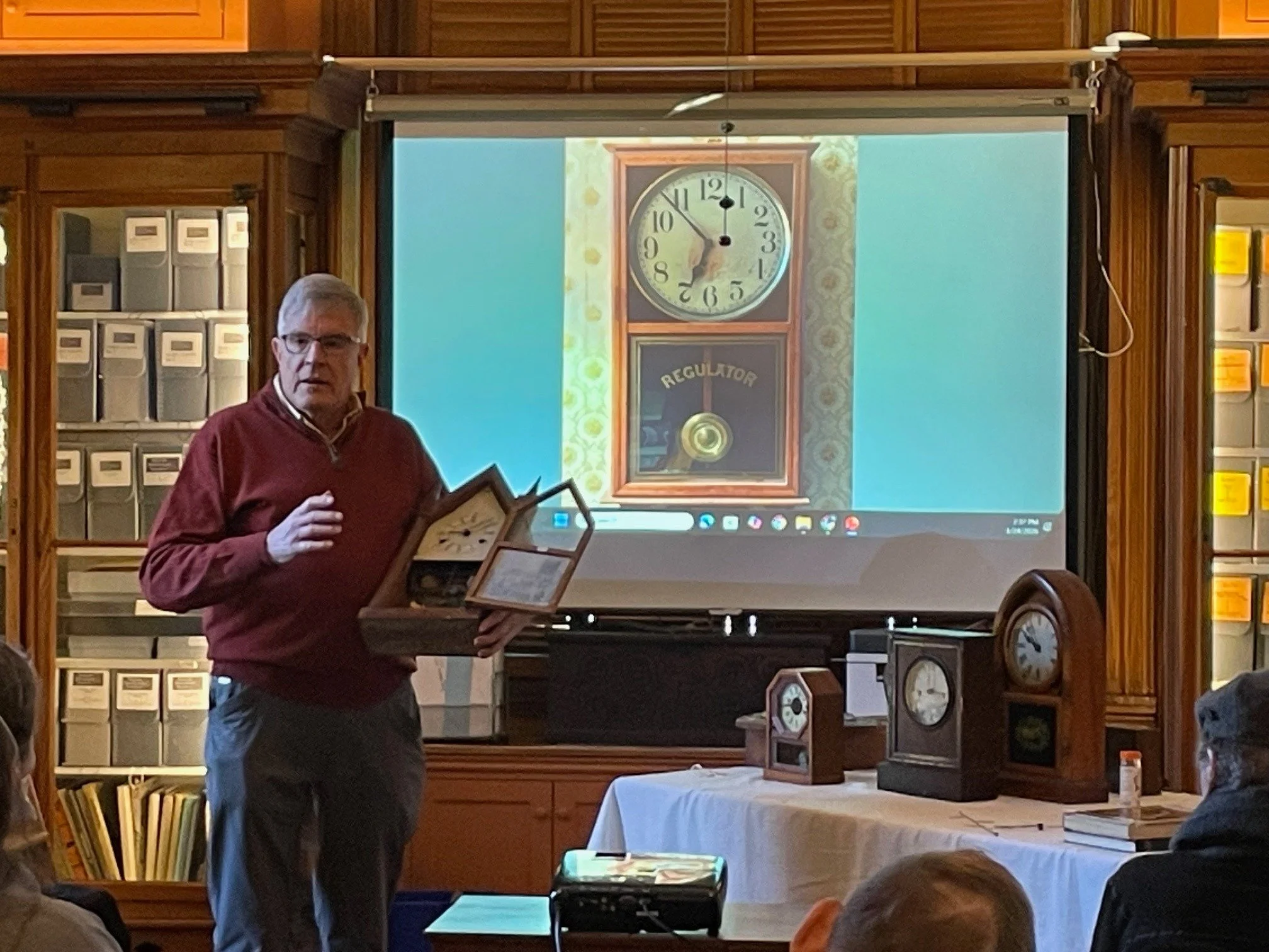 Thanks to the hearty crew that came out despite the cold for Mike Pojman's talk "Clocks Across Time" yesterday afternoon.  We enjoyed talking clocks with all of you and Mike! If you missed the talk and have an old clock to care for at home,