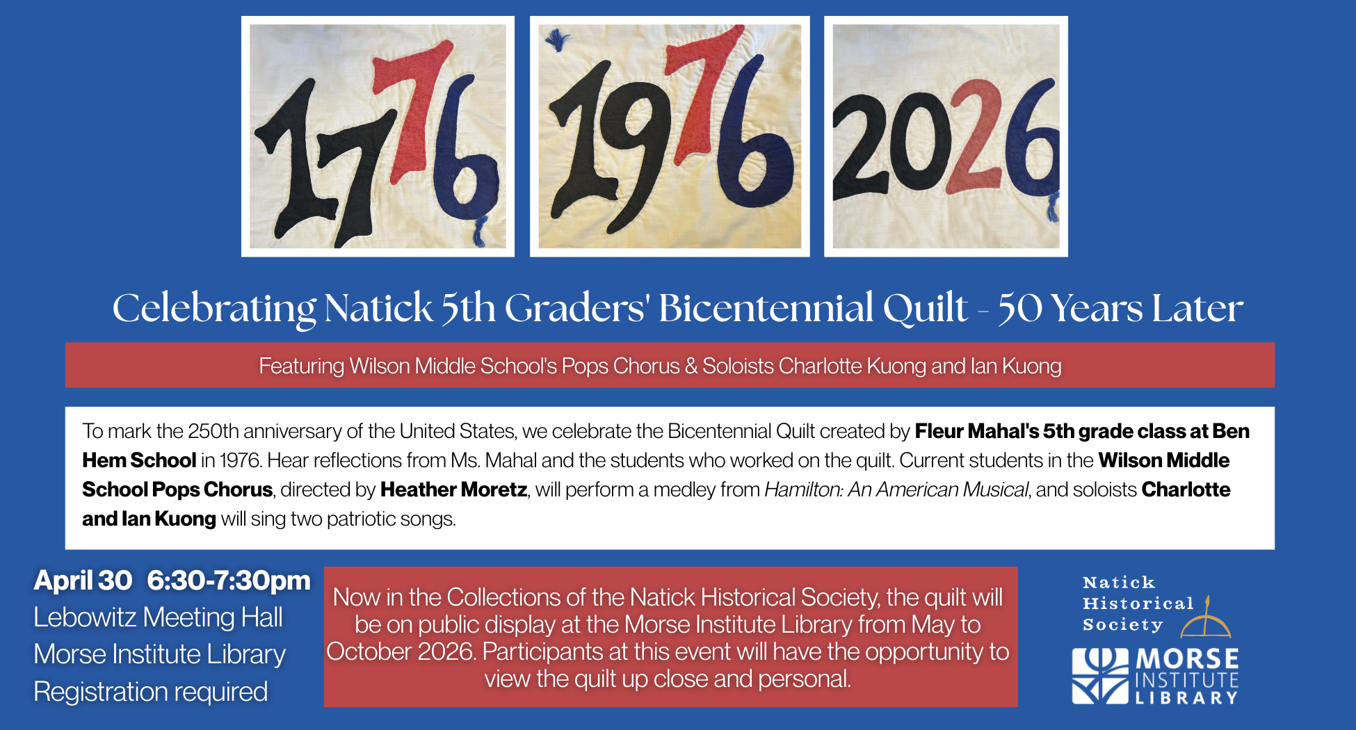 Celebrating Natick 5th Graders’ Bicentennial Quilt - 50 Years Later