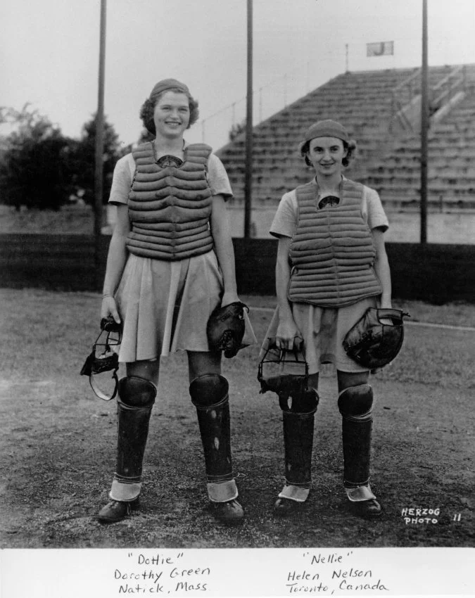 Dorothy &ldquo;Dottie&rdquo; Green of Natick, dressed in full catcher&rsquo;s gear as a young player. She would later go on to play professional baseball, helping pave the way for women in the sport. 
In honor of Women&rsquo;s History Month, we celeb