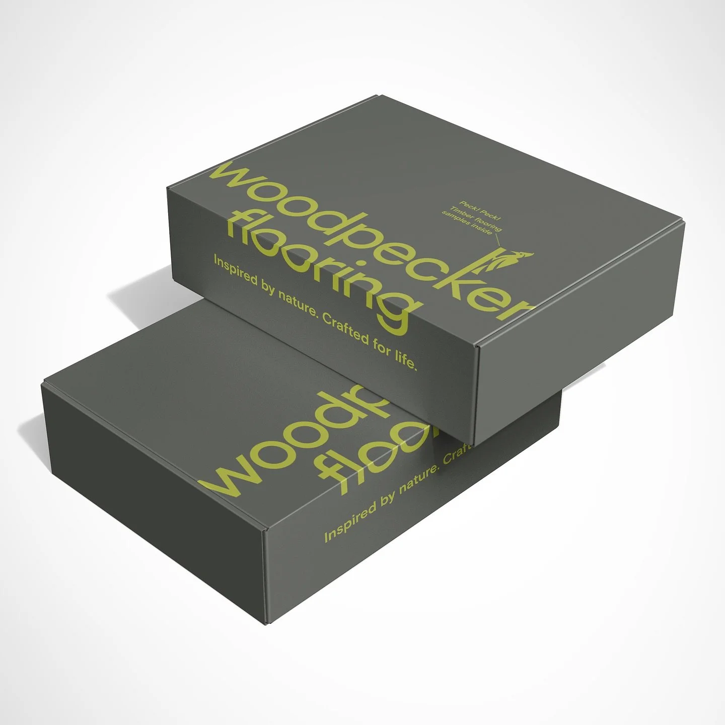 Created this modern packaging system for Woodpecker Flooring&rsquo;s sample range.

The approach:

📦 Large eco-friendly external boxes in full colour
📦 Small kraft internal boxes for that natural touch
📦 Playing with the woodpecker motif while kee