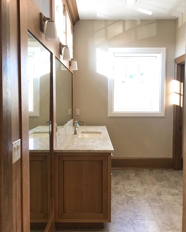 A warm and inviting reminder to wash your hands today! &bull; From a recently completed project. Can we also take a moment to appreciate those windows over the mirror?!