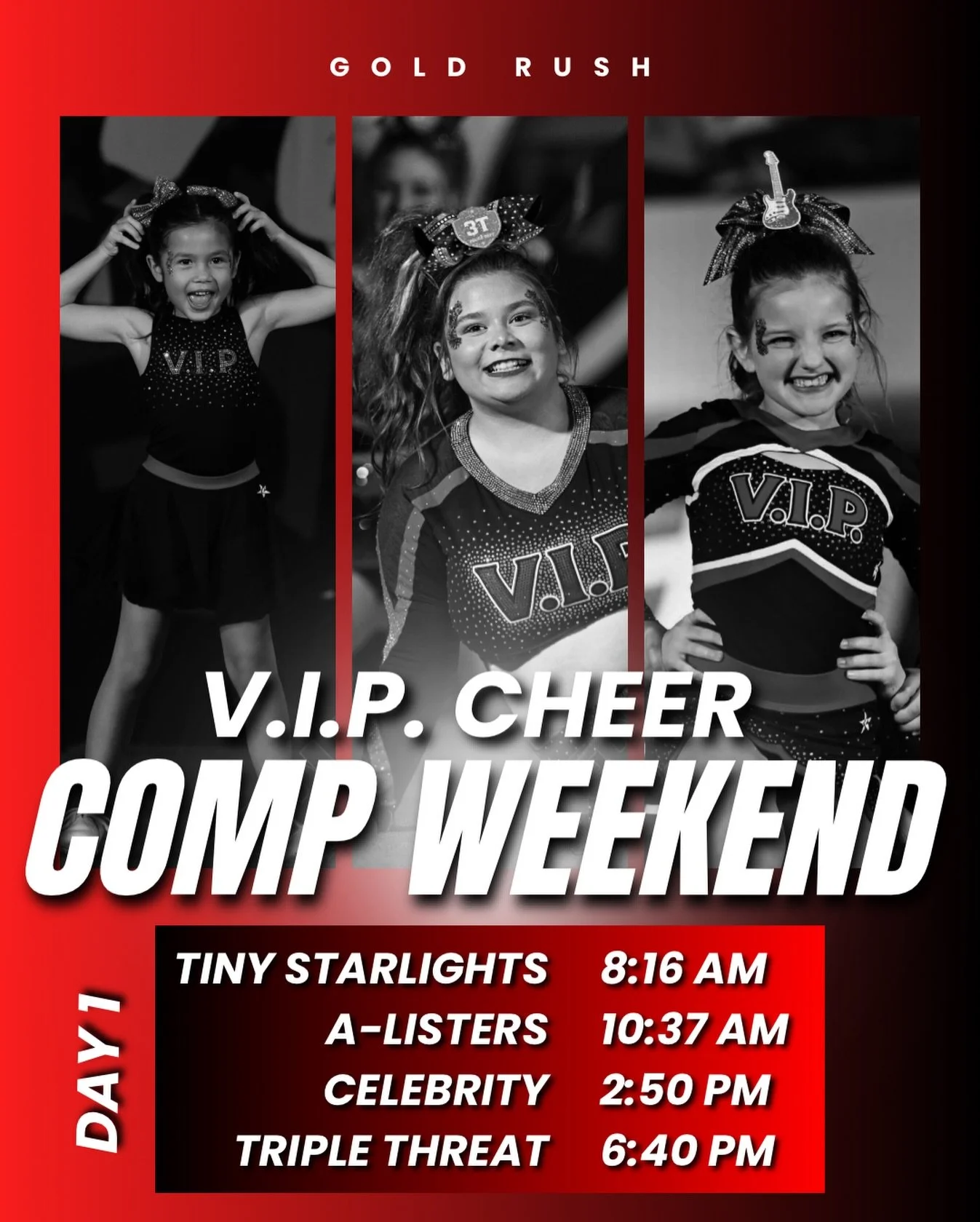 We&rsquo;re back in Council Bluffs this weekend for ⭐️𝗚𝗢𝗟𝗗 𝗥𝗨𝗦𝗛!⭐️ 

Good luck to our teams as they compete at their last comp before ASW! ❤️🖤