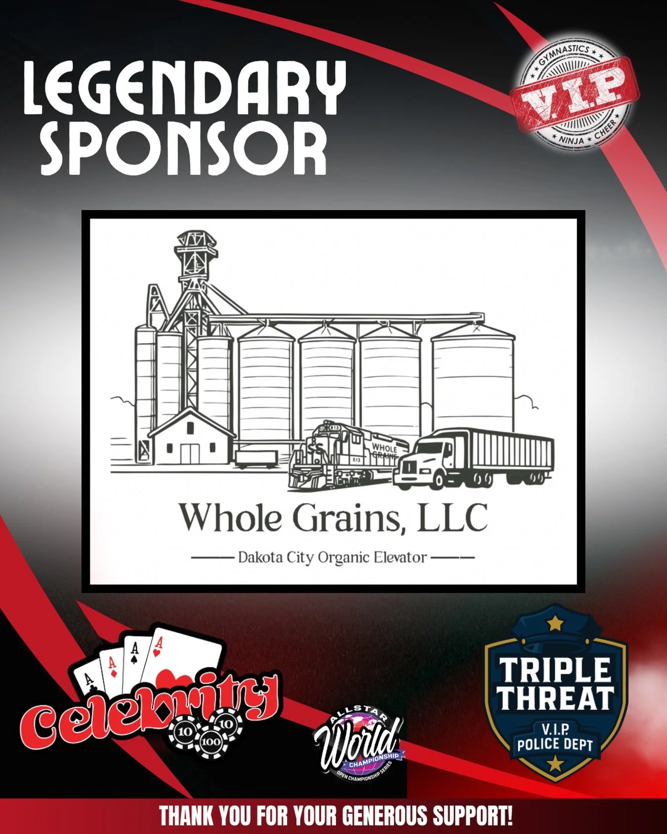 Thank you to our LEGENDARY sponsor 𝗪𝗵𝗼𝗹𝗲 𝗚𝗿𝗮𝗶𝗻𝘀, 𝗟𝗟𝗖 - 𝗗𝗮𝗸𝗼𝘁𝗮 𝗖𝗶𝘁𝘆 𝗚𝗿𝗮𝗶𝗻 𝗘𝗹𝗲𝘃𝗮𝘁𝗼𝗿 for sponsoring our teams for Allstar Worlds! Your sponsorship is greatly appreciated!

Fun fact: the 813 you see on the train in th