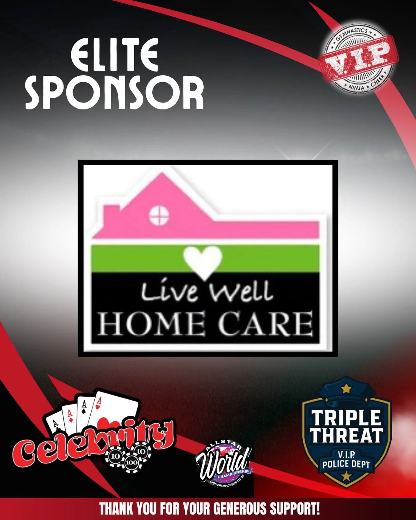 Thank you to @_livewellhomecare_ for sponsoring our athletes for Allstar Worlds!! We appreciate your support!

𝗟𝗶𝘃𝗲 𝗪𝗲𝗹𝗹 𝗛𝗼𝗺𝗲 𝗖𝗮𝗿𝗲 prides themselves in providing your loved one with the same type of care they would provide their own f