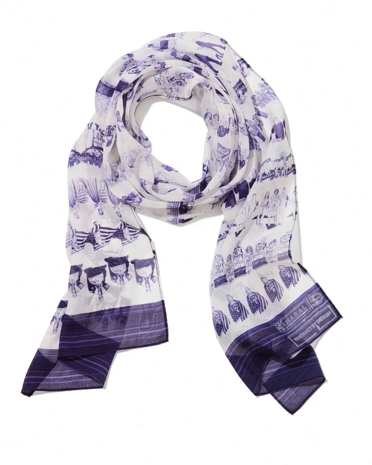 The FOR FREEDOM scarf traces the history of women’s rights from the passage of the 19th Amendment, to the election of a historic number of women to the 116th Congress.