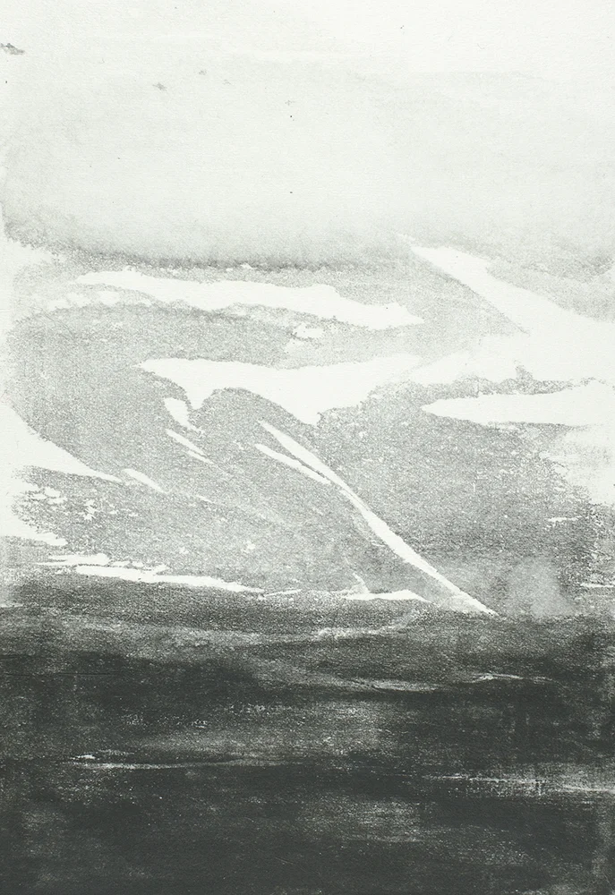 From Cliff Road II 10 x 15cm Monotype, watercolour on Japanese marushi paper