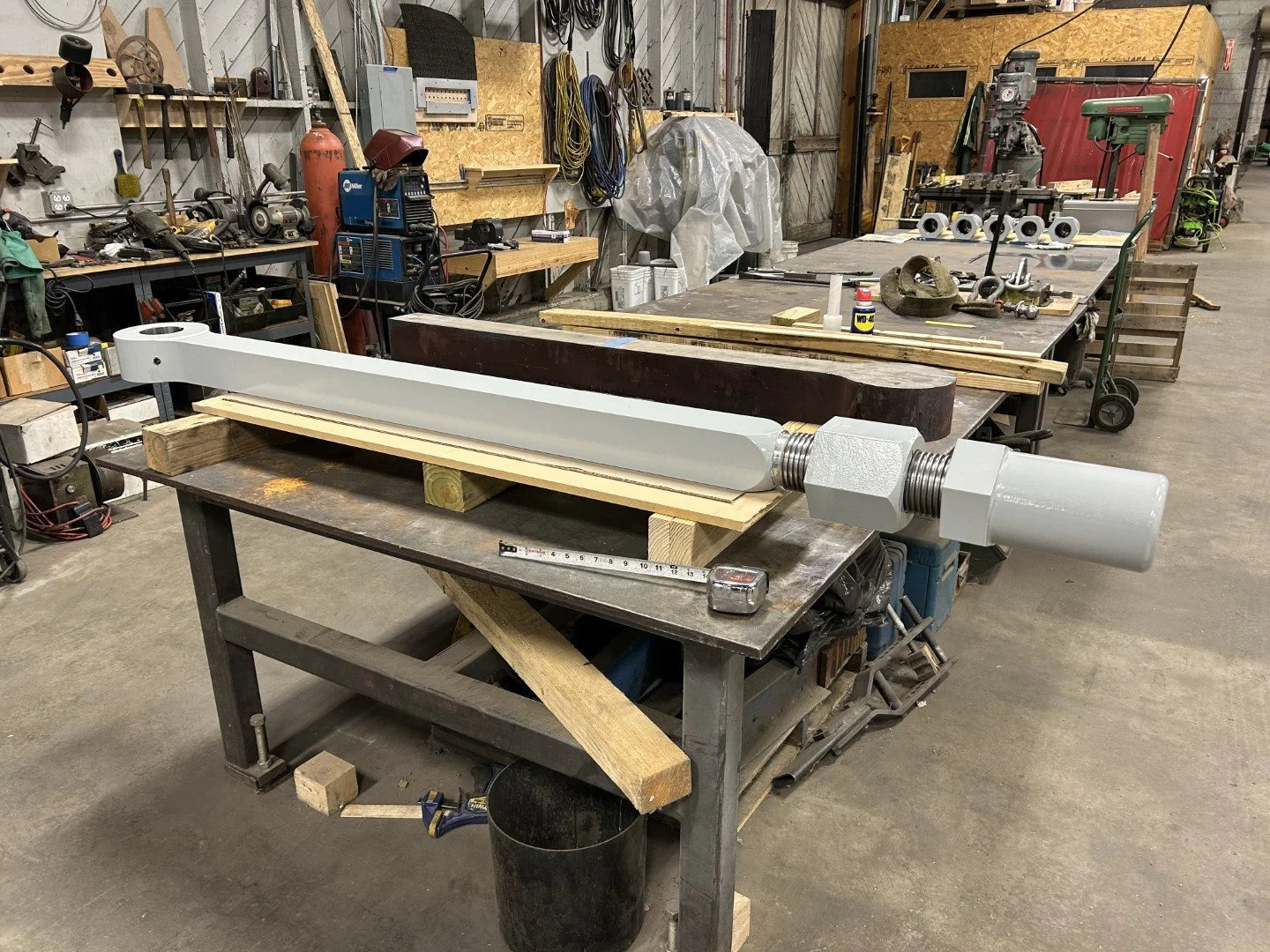 A quick glimpse of the 332 lb and 82 inch long finished and completed take-up assembly before moving into process photos: this is the main take-up with the main take-up nut and the cap nut.