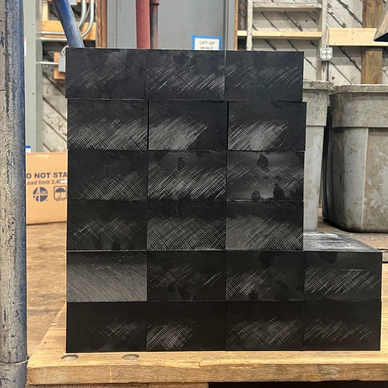 Acetal blanks ready for CNC machining at Tektonics Design Group