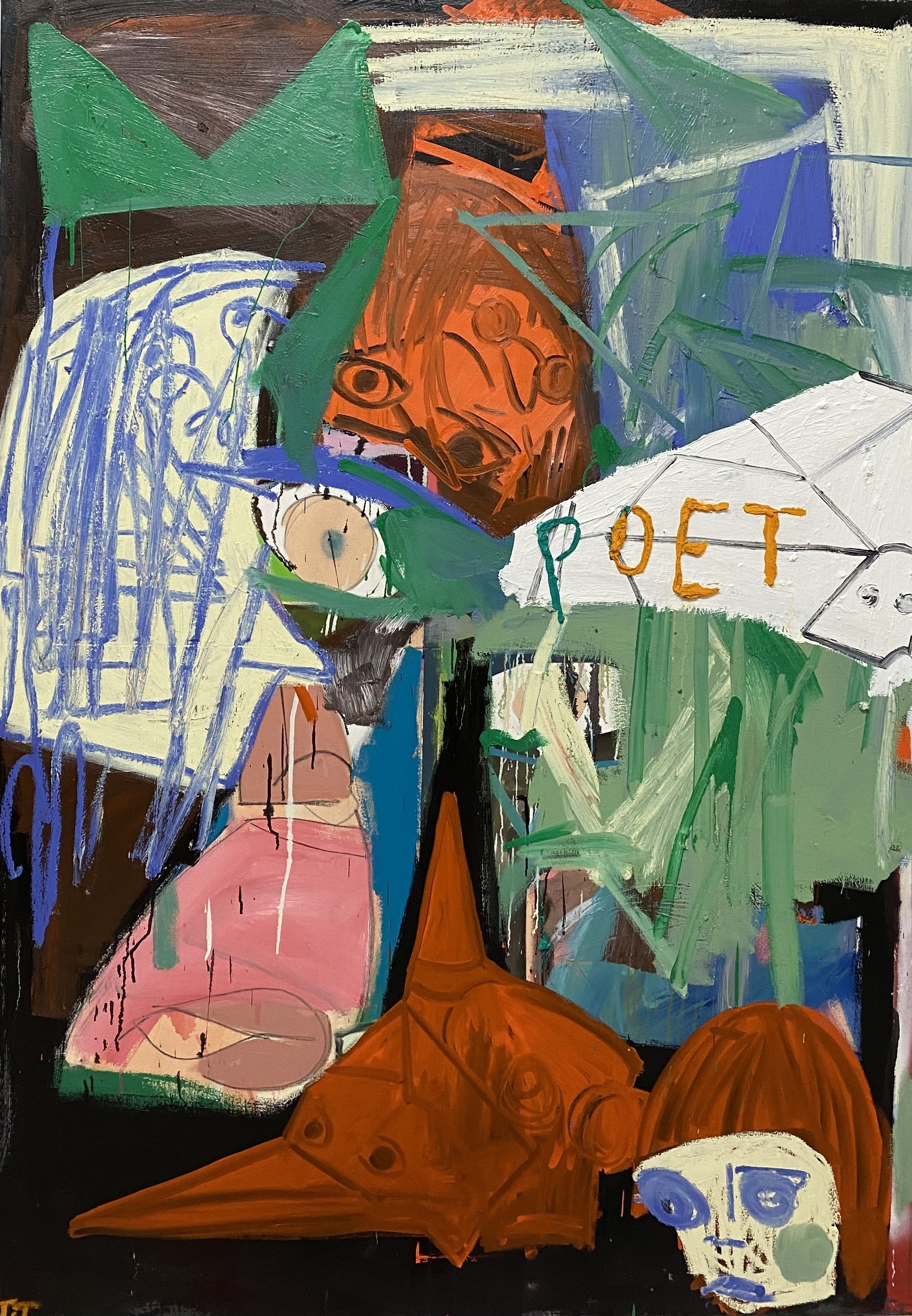 The poet, 73 x 51.5 inches, oil paint, oil stick, spray paint, acrylic, graphite and charcoal on canvas, $7600.00 2022.JPG