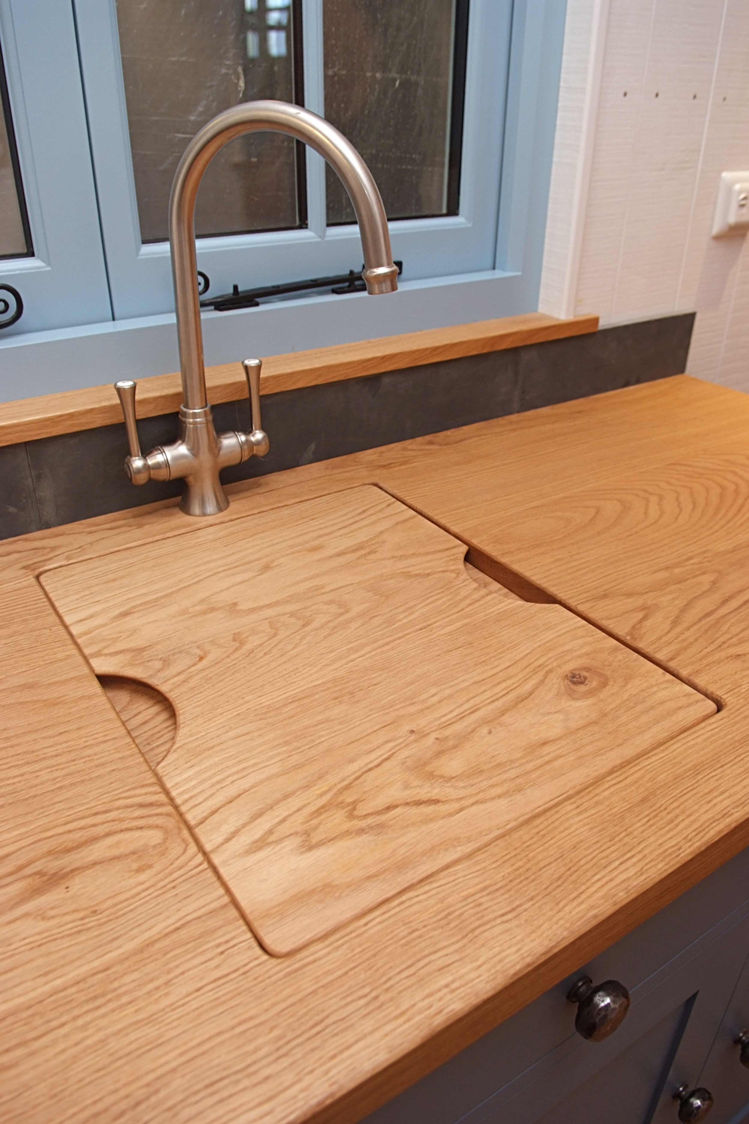 Shepherds Hut Kitchen Worktop with Wood Block Sink Cover for Extra Worktop Space