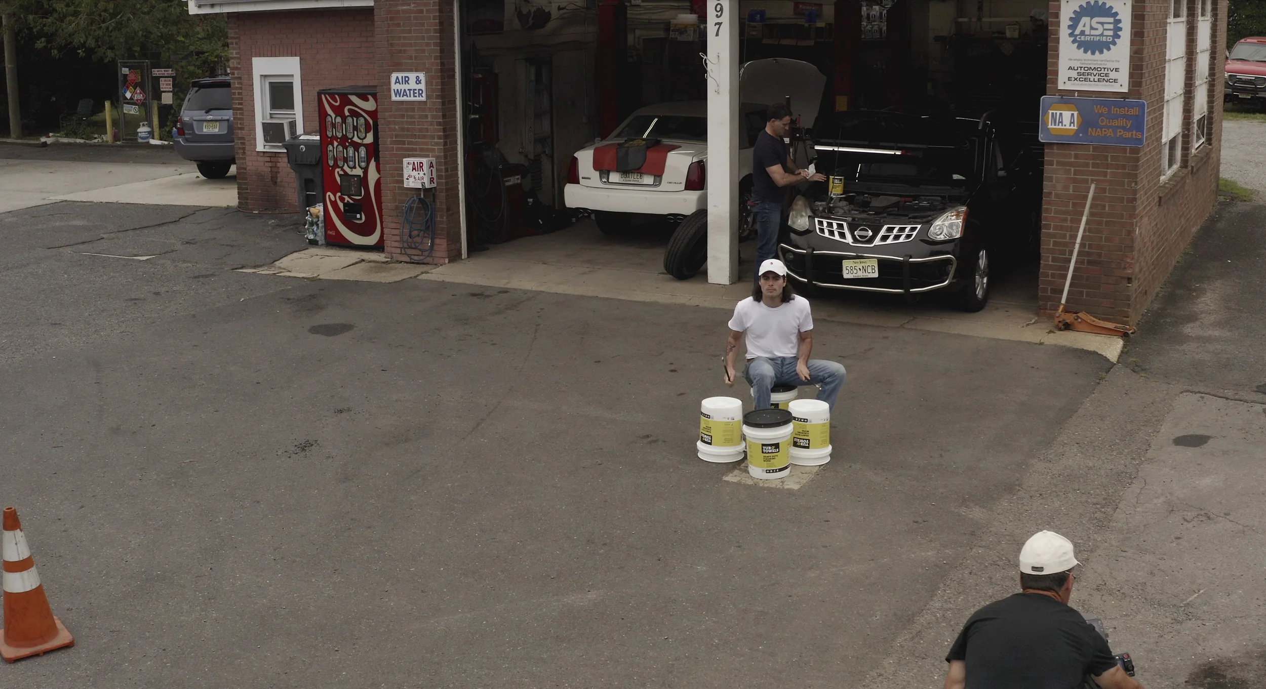 Production still of a drone shot from a television commercial.