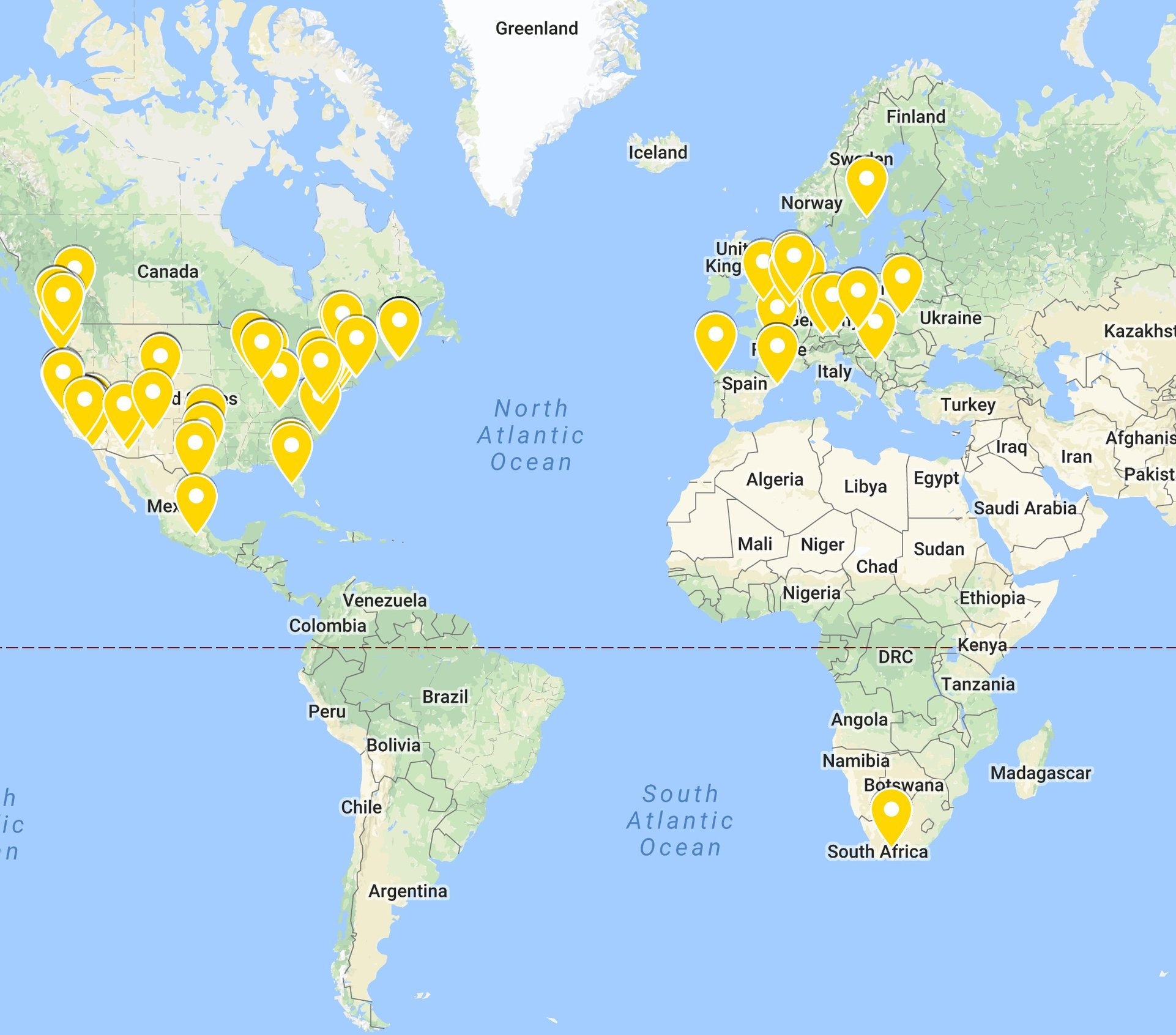 Location of Shambhala Art teachers (as of 9/9/2018)