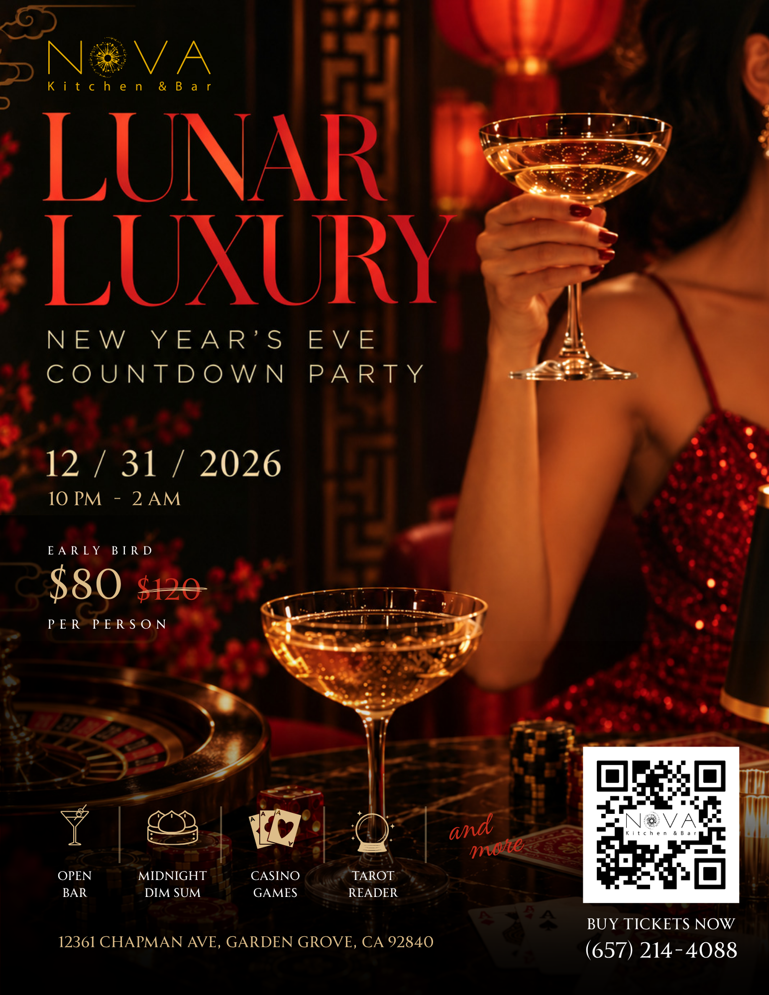 NOVA New Year's Eve Countdown Party, open bar, dim sum,