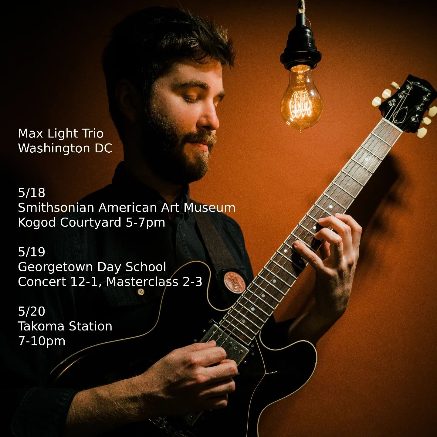 Very excited to be bringing my trio with @matt.honor.drums and @iamsimonwillson to the nation's capital for some shows next week. Hope to see you at one of these performances!

5/18
@smithsonian American Art Museum
5-7pm in the Kogod Courtyard, free 