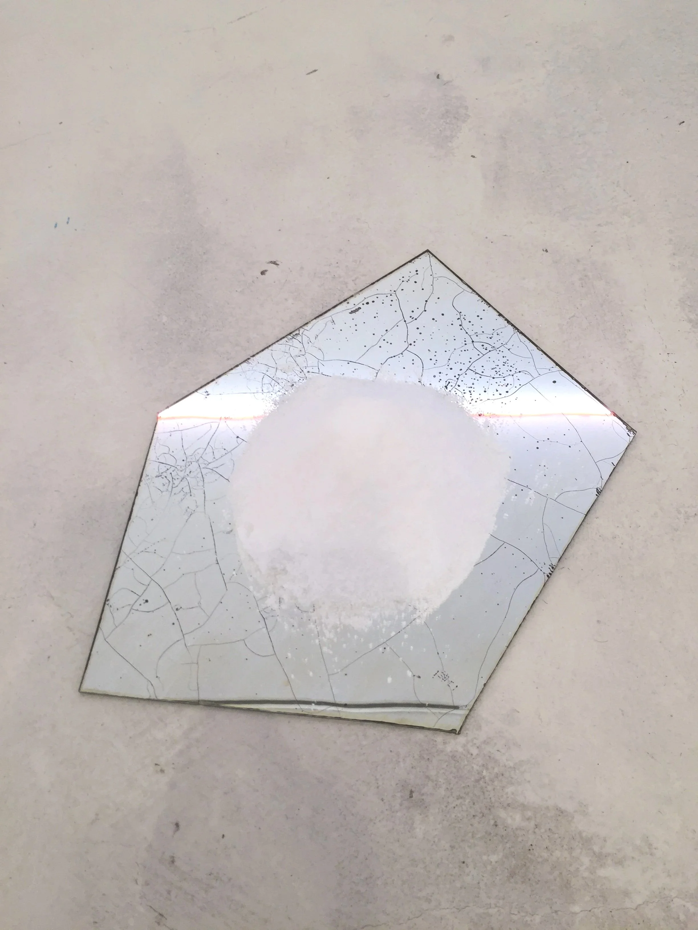 Let us never cease from thinking / 2019 / Detail / Sea salt on mirror