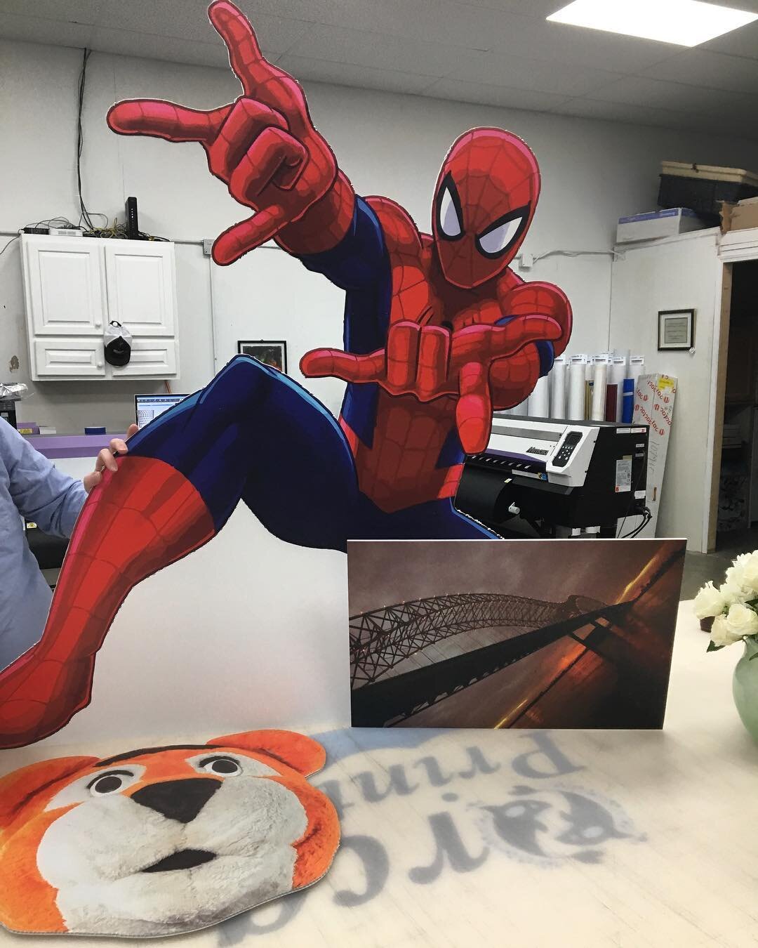 We couldn&rsquo;t do a #Batman cut-out without also doing a #Spiderman one! Especially with the new Into the Spider-verse movie out this week. #comics #printing #memphis #choose901 #ilovememphis