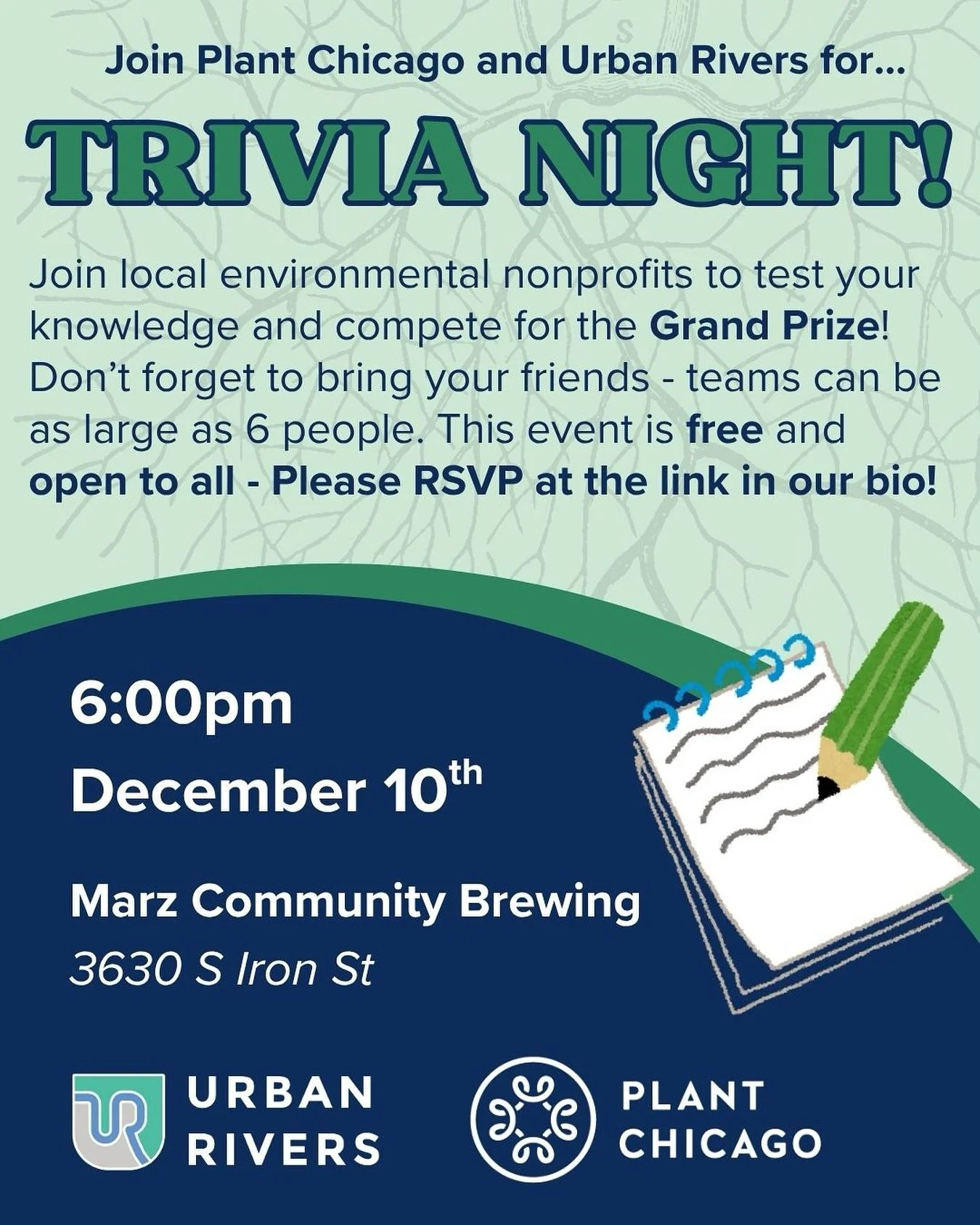Join us on December 10th at Marz Brewing for a nature-y trivia night with our friends at Plant Chicago! Gather up your local history whizzes and plant nerds, and get ready to compete for the GRAND PRIZE, generously donated by @patagonia! 

Space is l