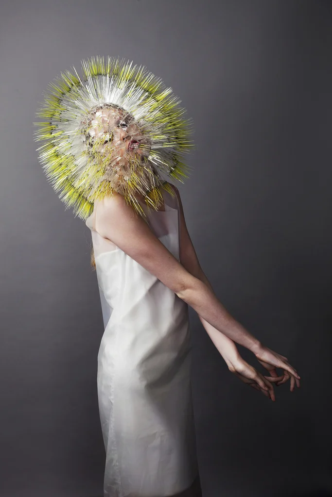 Atmospheric Reentry, from Atmospheric Reentry collection, 2013–2014 acetate, acrylic, plated brass. Courtesy of Maiko Takeda.