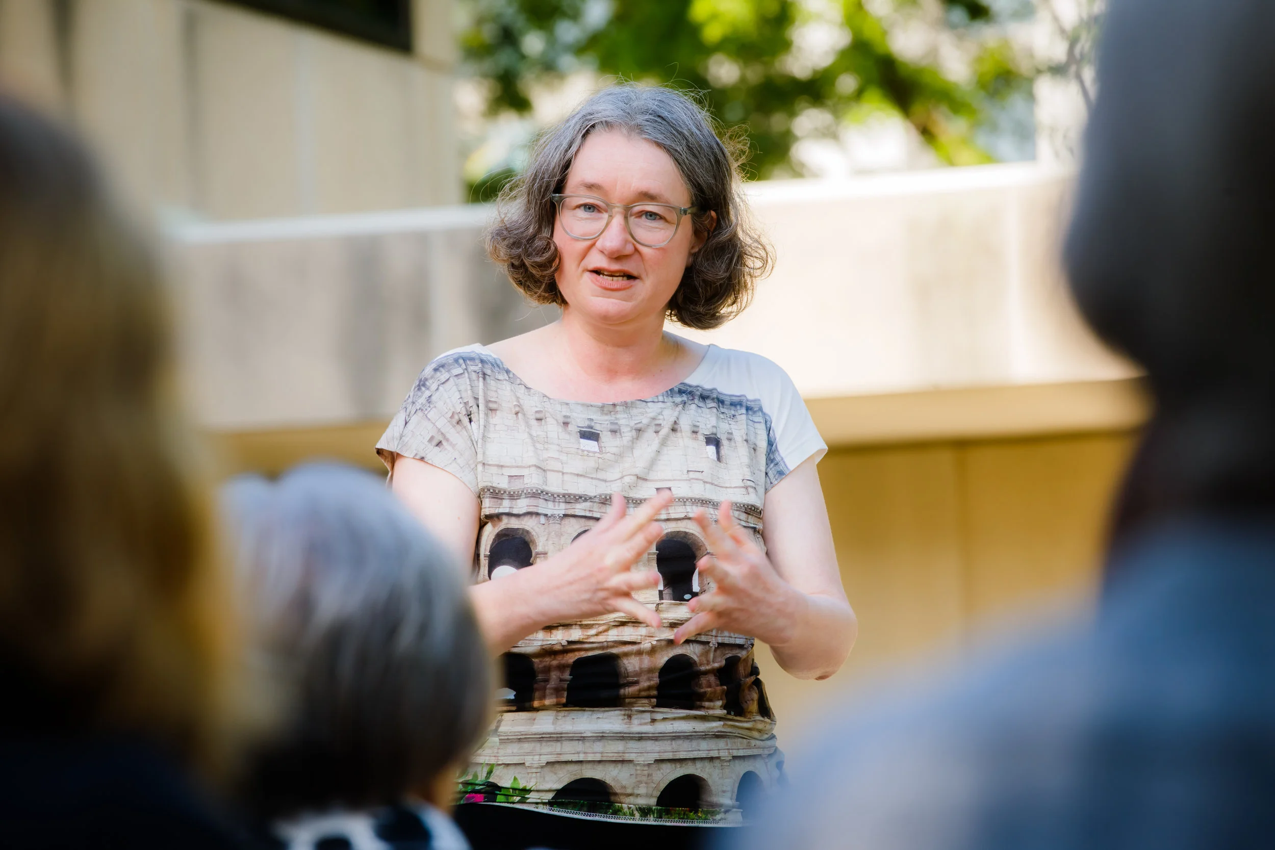 Christine Mehring, chair of the UChicago’s art history department, at the sculpture’s unveiling. Photo by Sarah Larson.