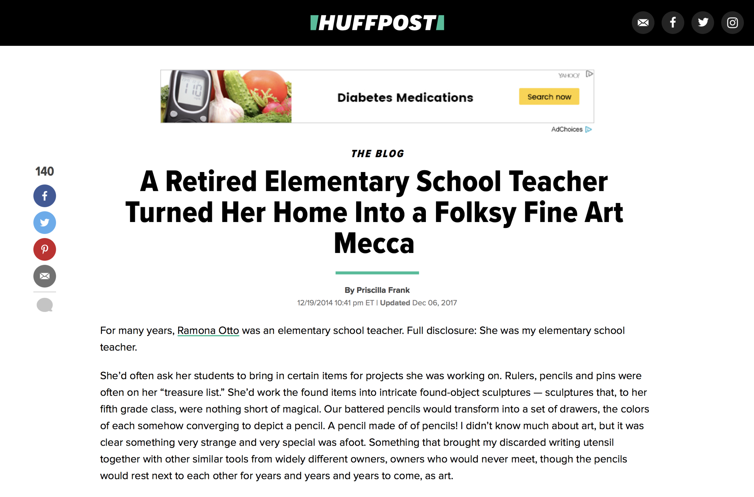Huffington Post - A Retired Elementary School Teacher Turned Her Home Into a Folksy Fine Art Mecca