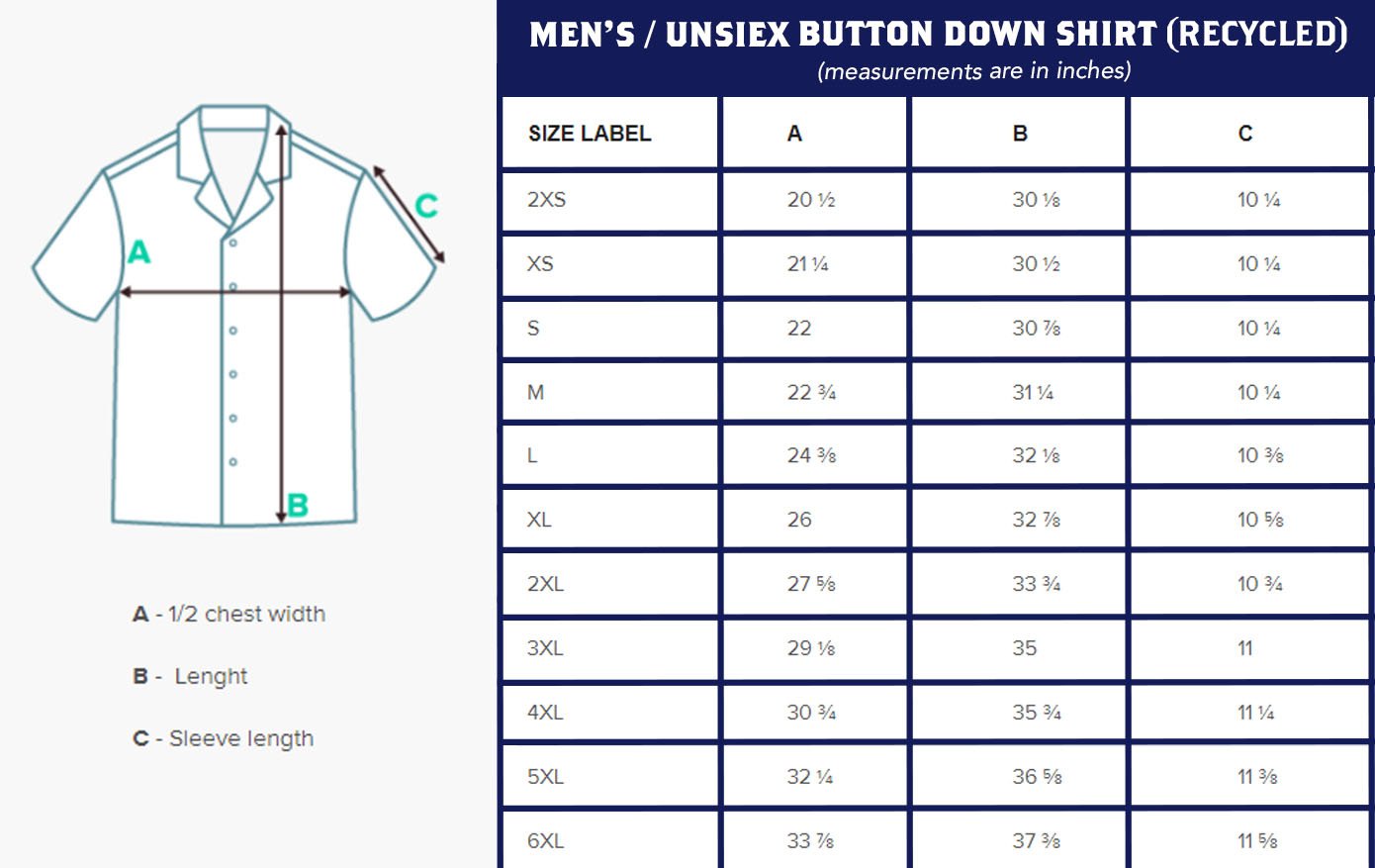 Recycled Mens Unisex Button Down Shirt Size Chart copy.jpg