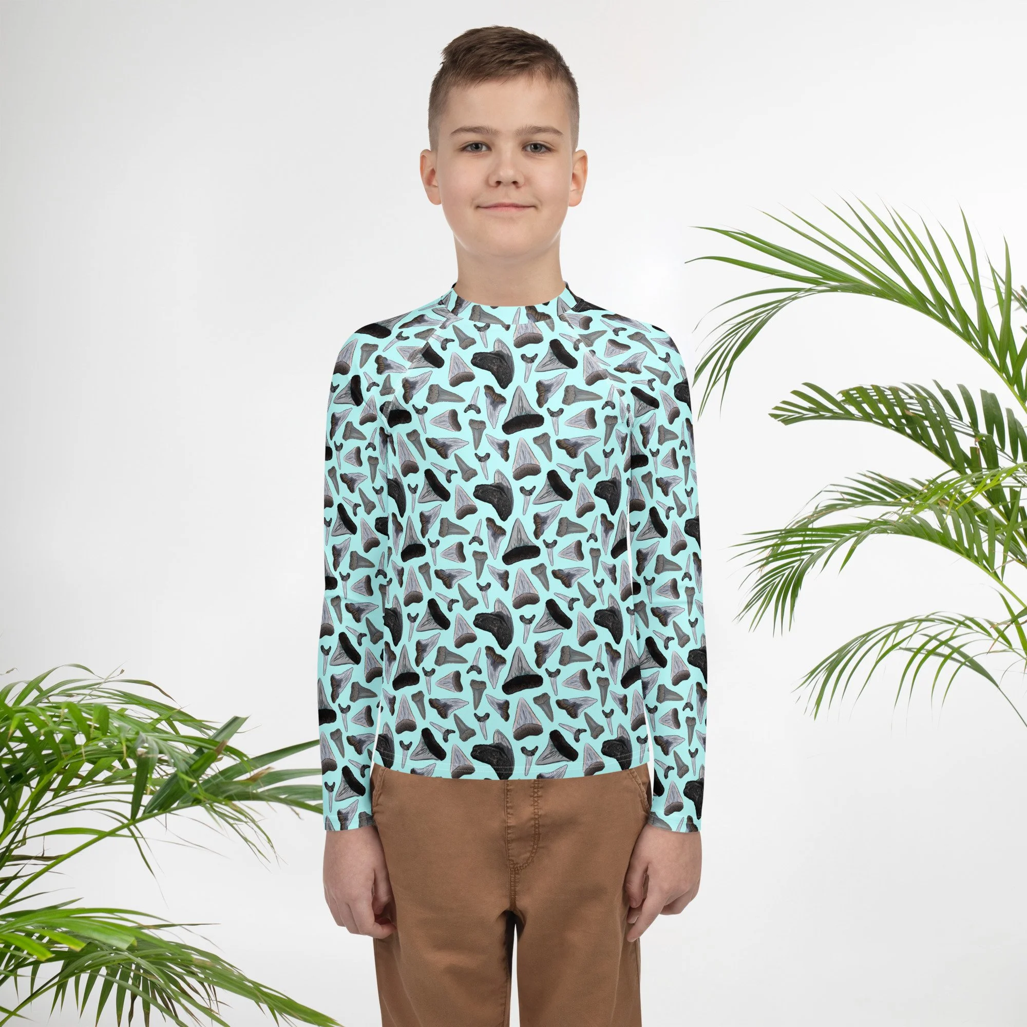 Shark Tooth Collection Eco-Friendly Youth Rash Guard - Seafoam